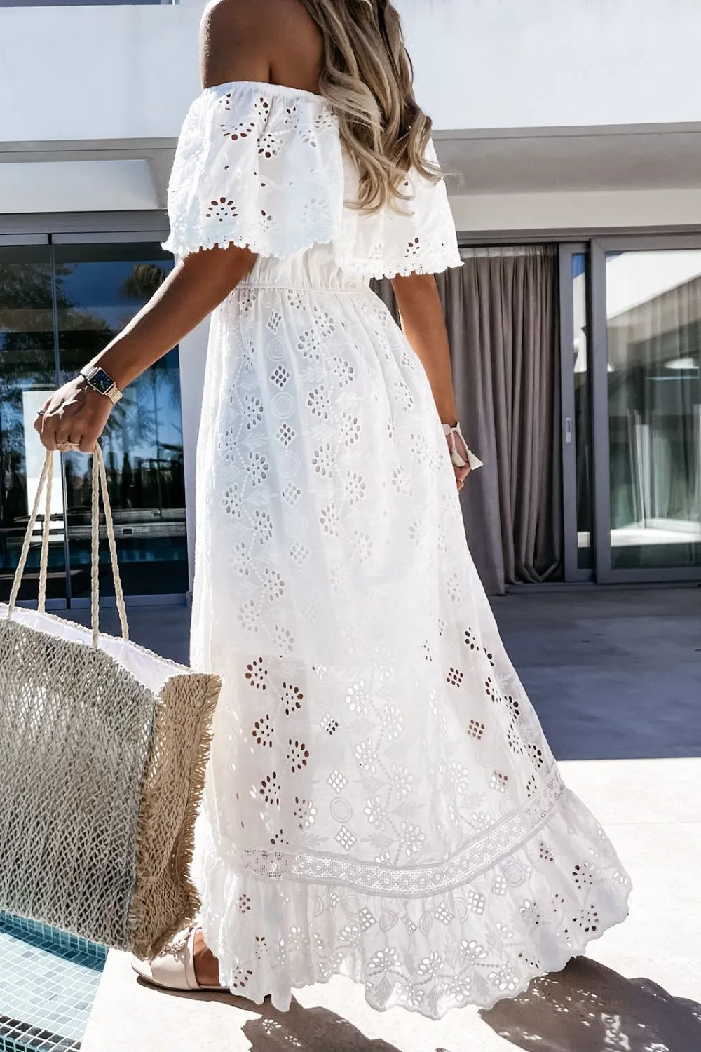 Off Shoulder Eyelet Lace Maxi Dress - Image 3