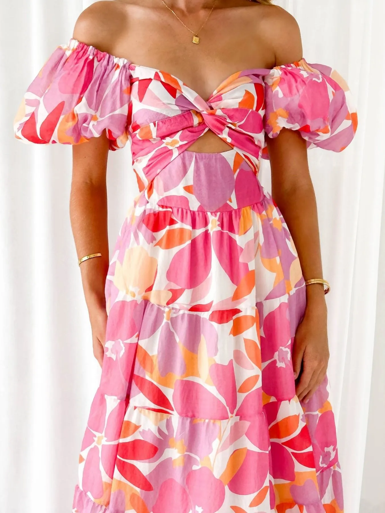 Off-Shoulder Floral Tiered Dress with Ruffle Details - Image 18