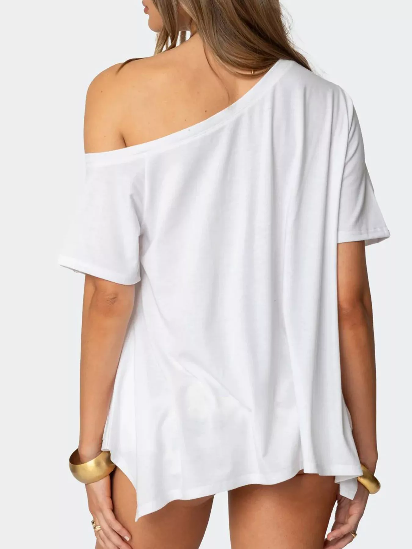 Off-Shoulder Flowy Hem T-Shirt - Image 6