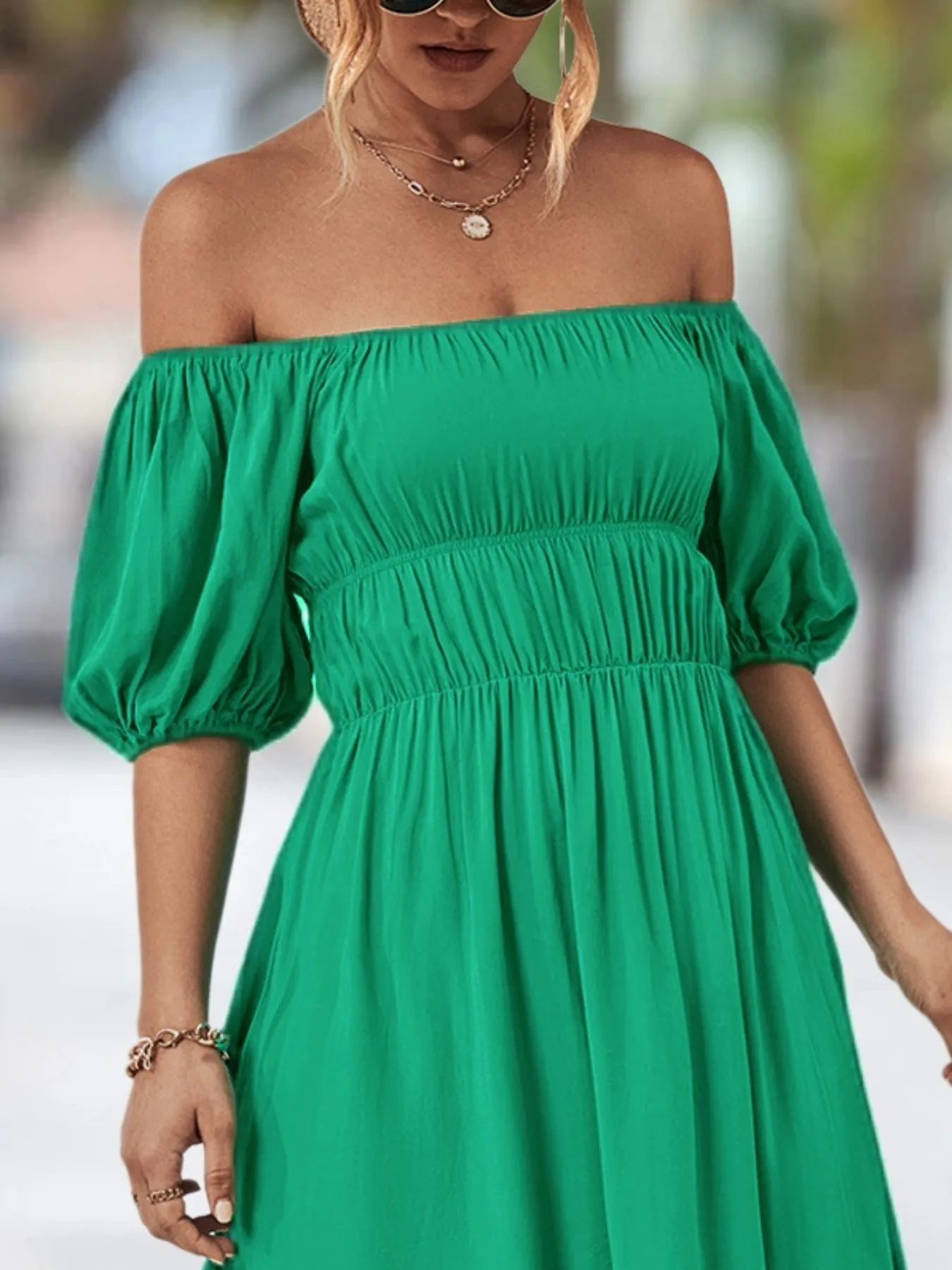 Off-Shoulder Puff Sleeve Mini Dress - Image 11