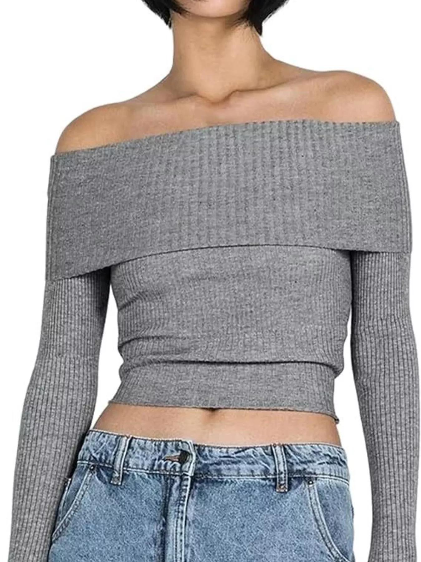 Off-Shoulder Ribbed Knit Sweater - Image 9