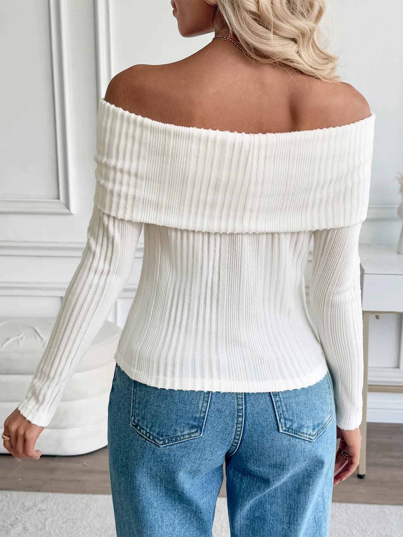 Off-Shoulder Ribbed Knit Top - Image 8