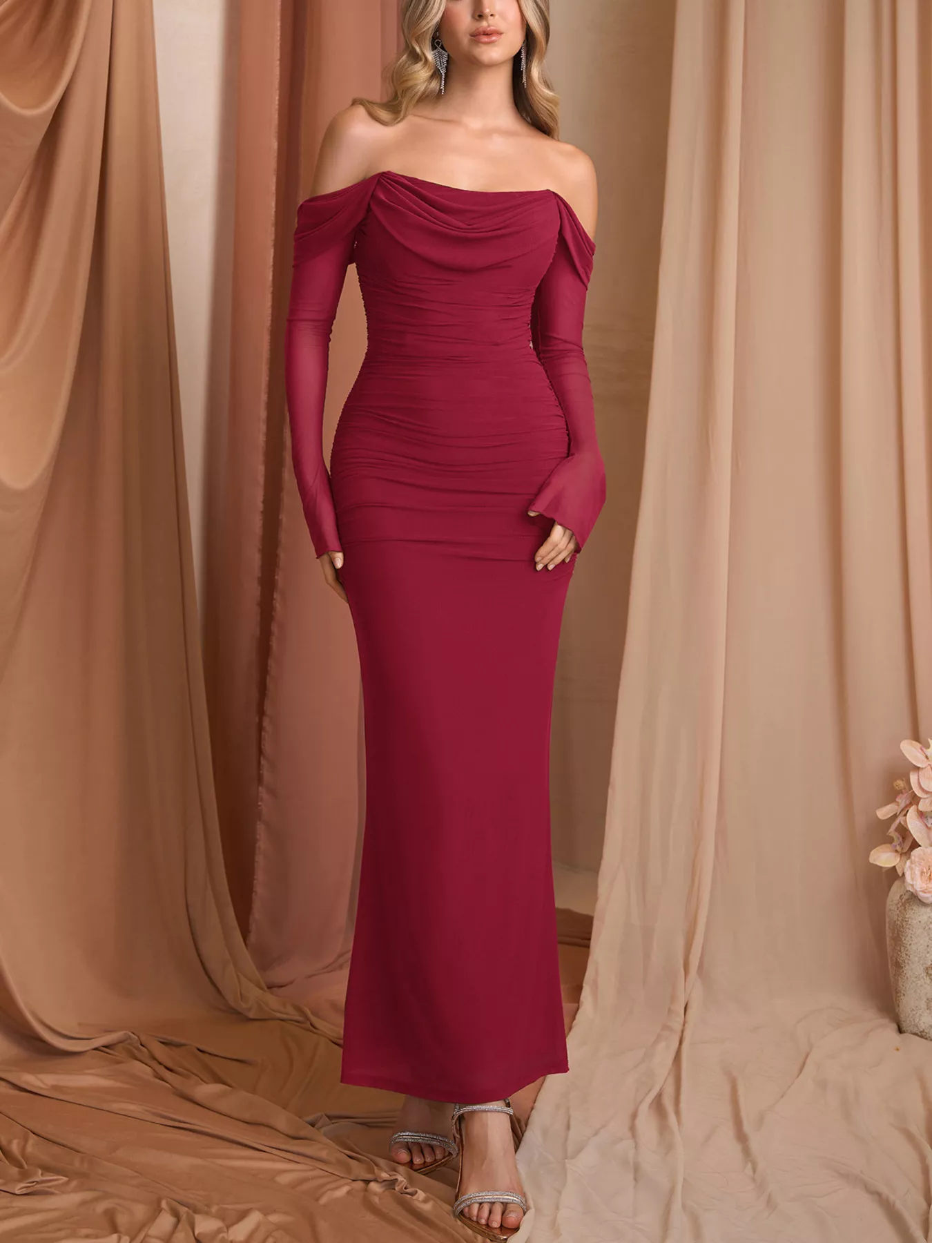 Off-Shoulder Ruched Mermaid Maxi Dress - Image 20
