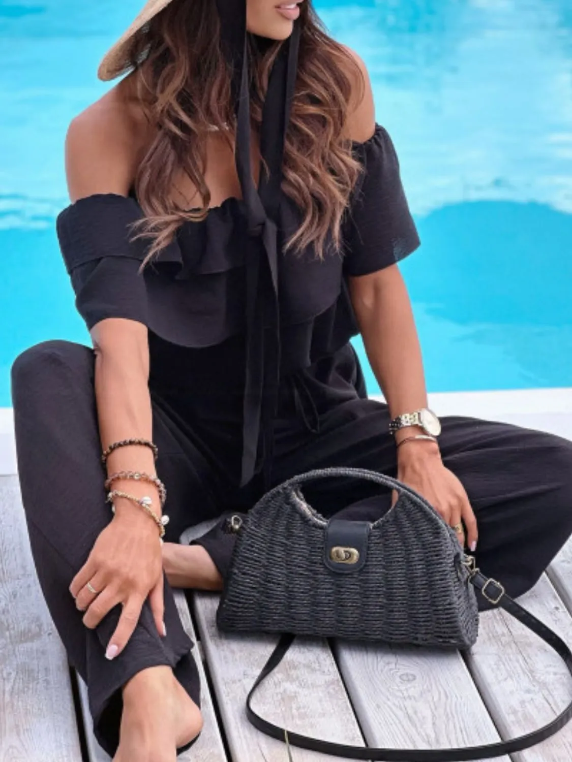 Off-Shoulder Ruffled Wide Leg Jumpsuit - Image 3