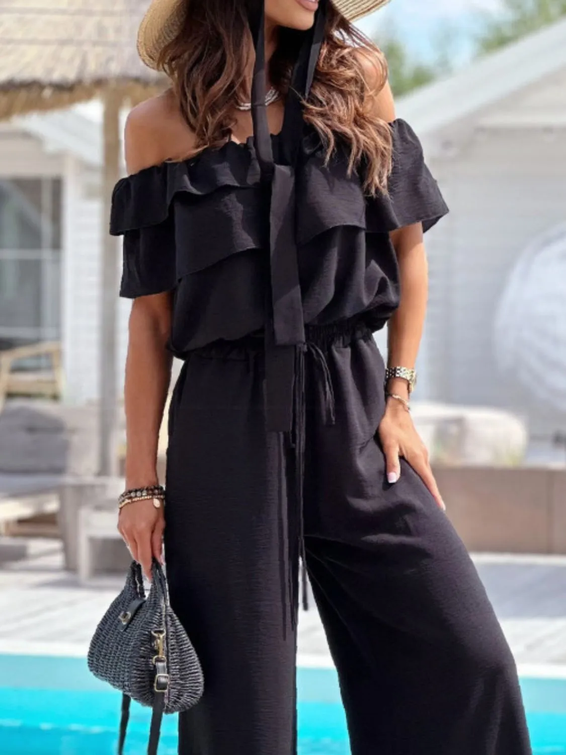 Off-Shoulder Ruffled Wide Leg Jumpsuit - Image 4