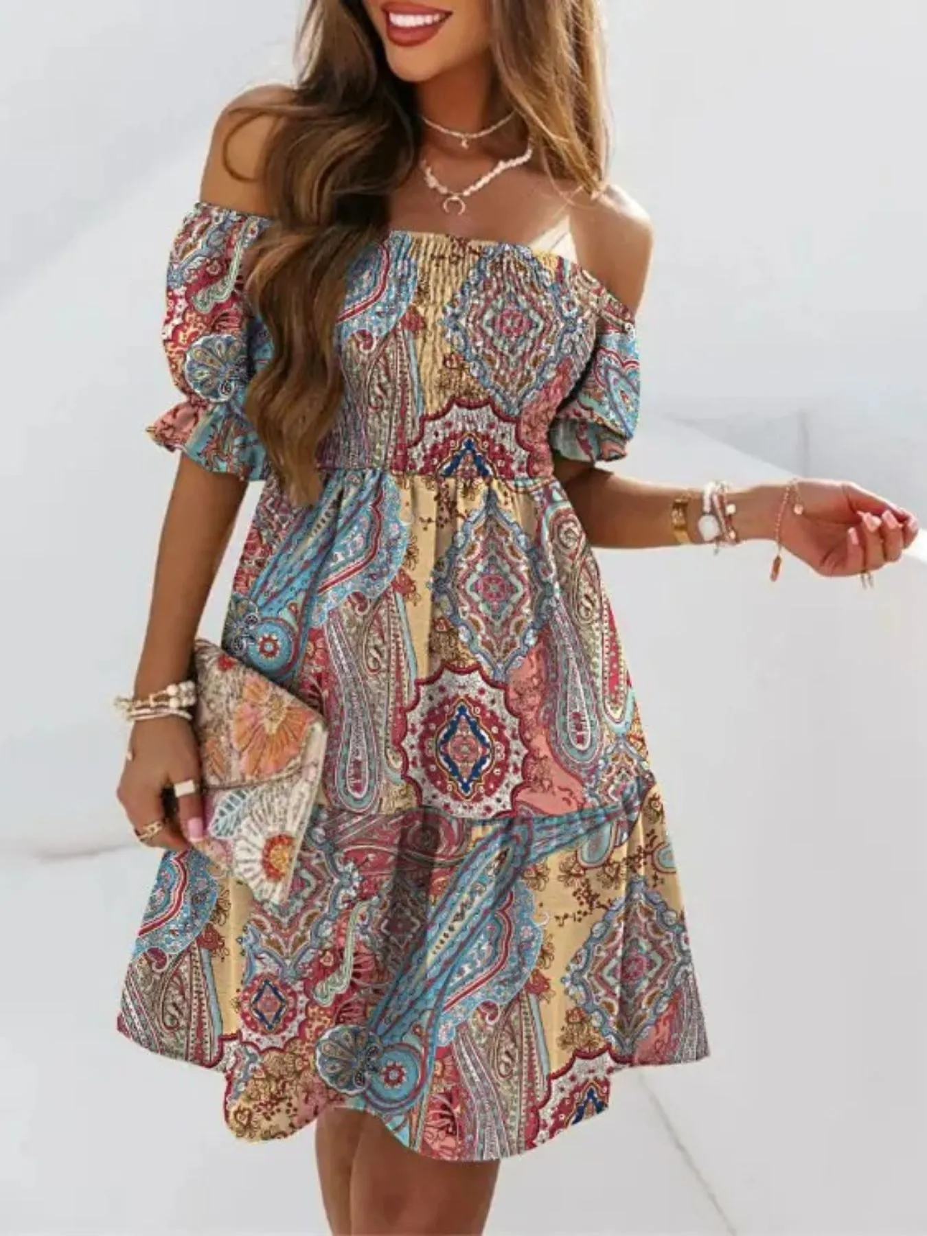 Off Shoulder Smocked Summer Dress - Image 5