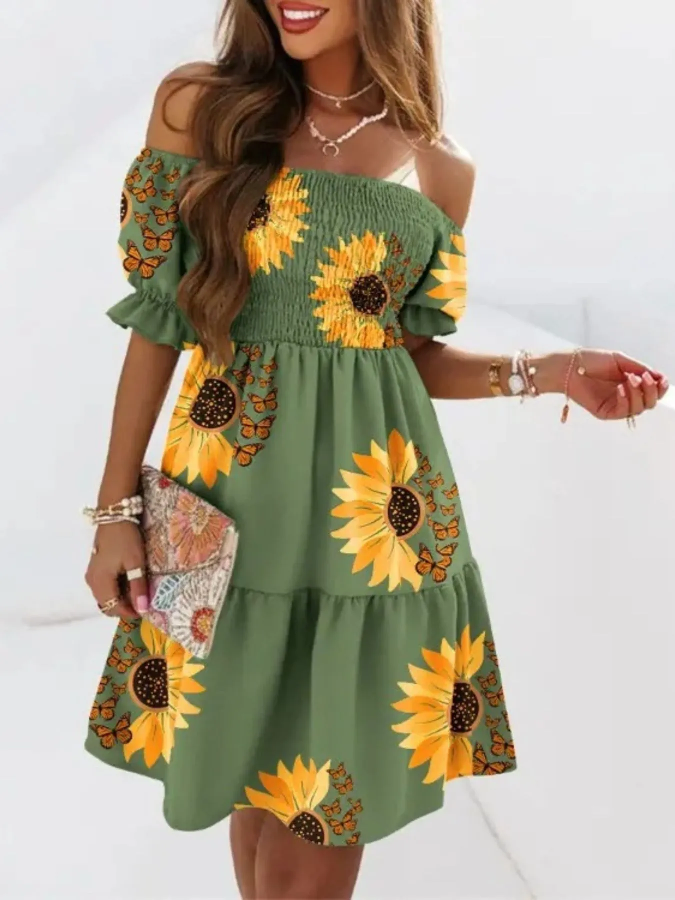 Off Shoulder Smocked Summer Dress - Image 7