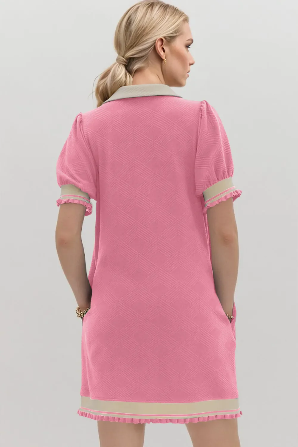 Oh Frill Contrast Trim Johnny Collar Short Sleeve Mini Dress - Image 10