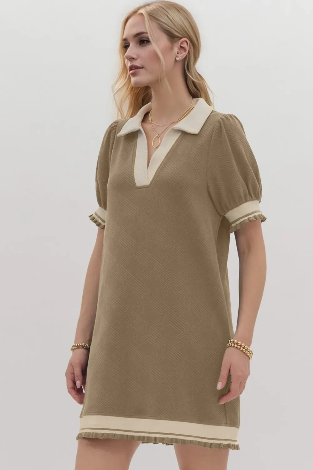 Oh Frill Contrast Trim Johnny Collar Short Sleeve Mini Dress - Image 3
