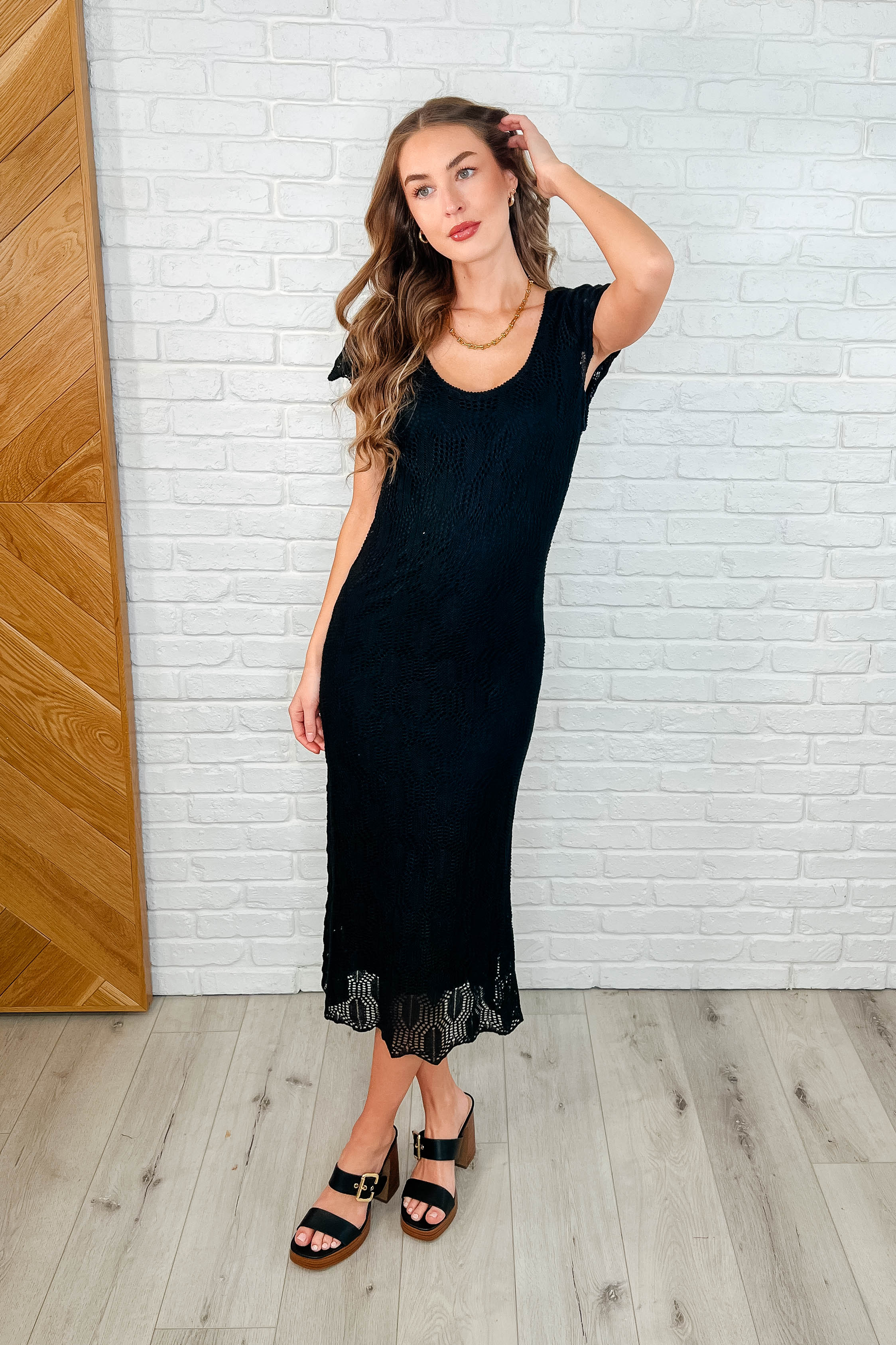 On the Town Lace Scoop Neck Dress in Black - Image 3