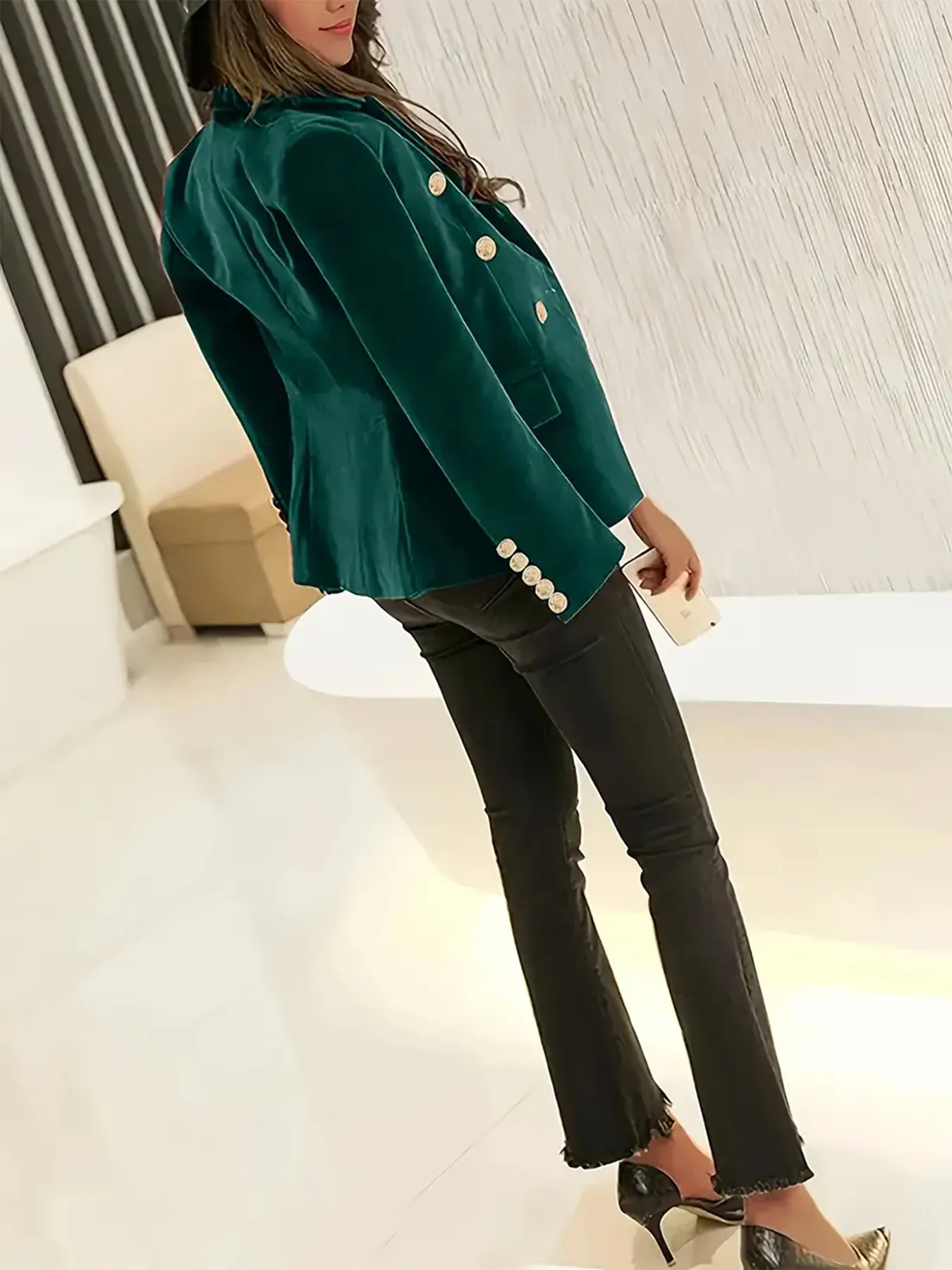 One Button Closure Slim Blazer with Pockets - Image 4