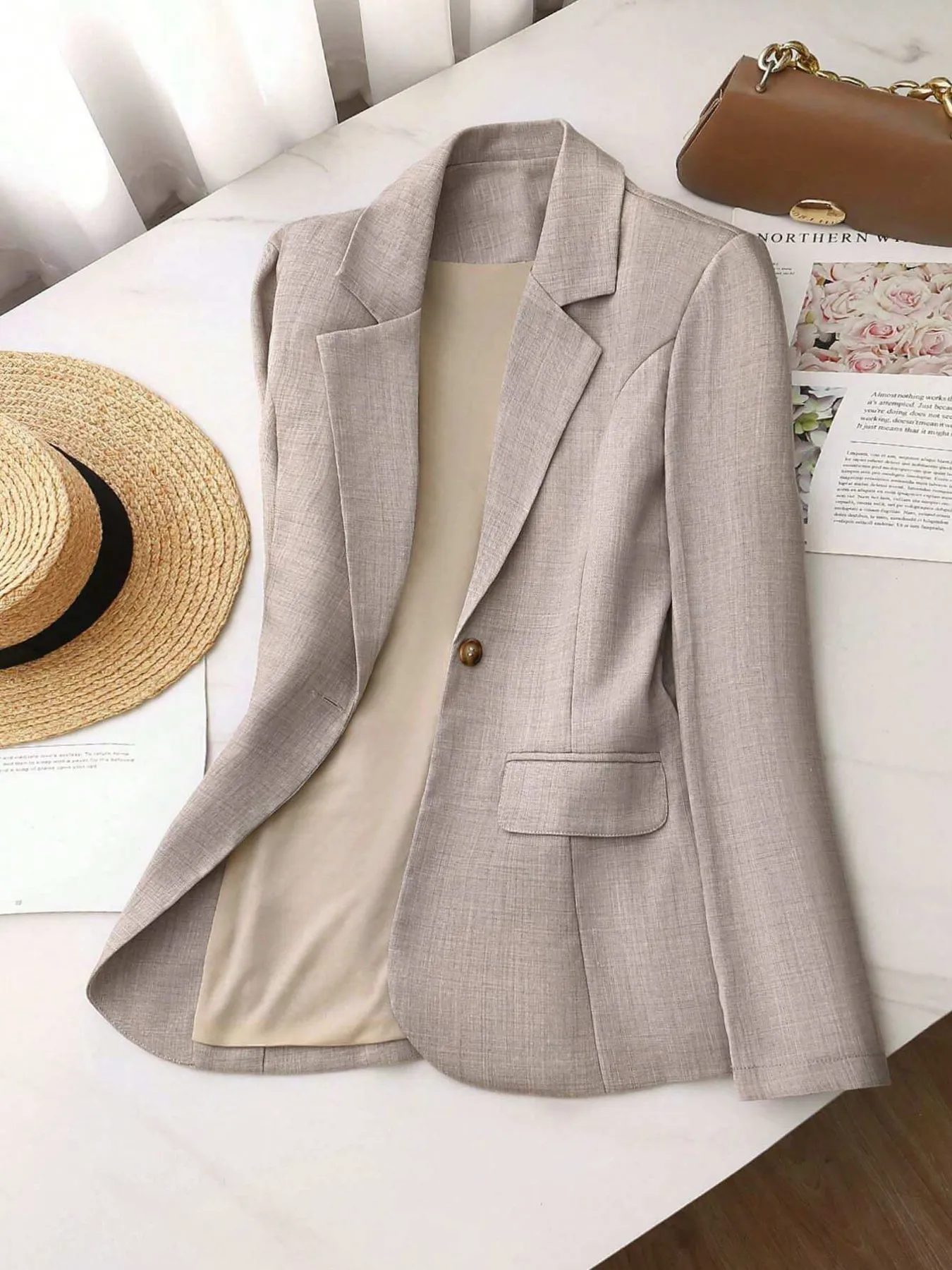 One Button Lapel Collar Blazer - Image 6