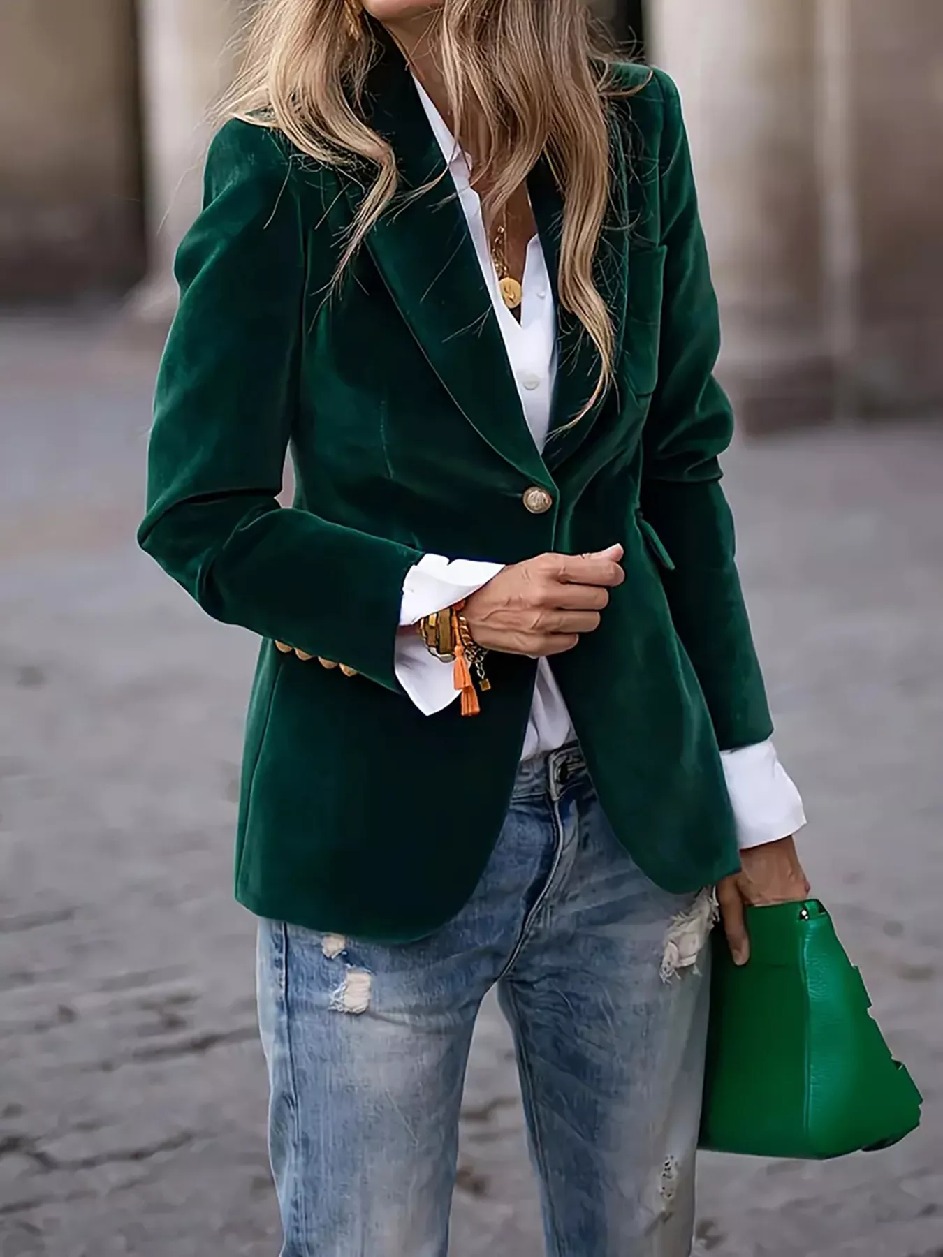 One Button Long Sleeve Blazer - Image 11