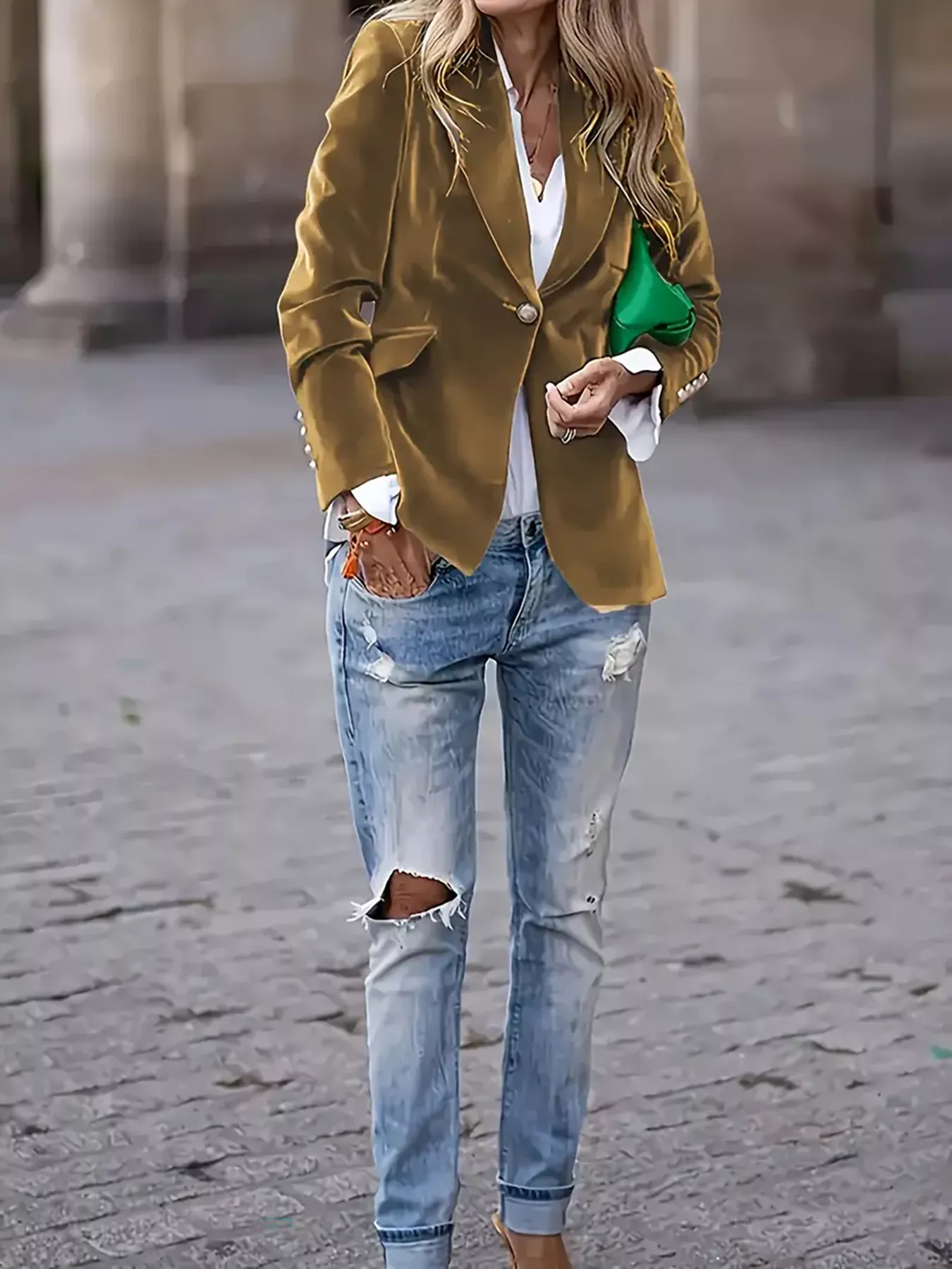 One Button Long Sleeve Blazer - Image 3