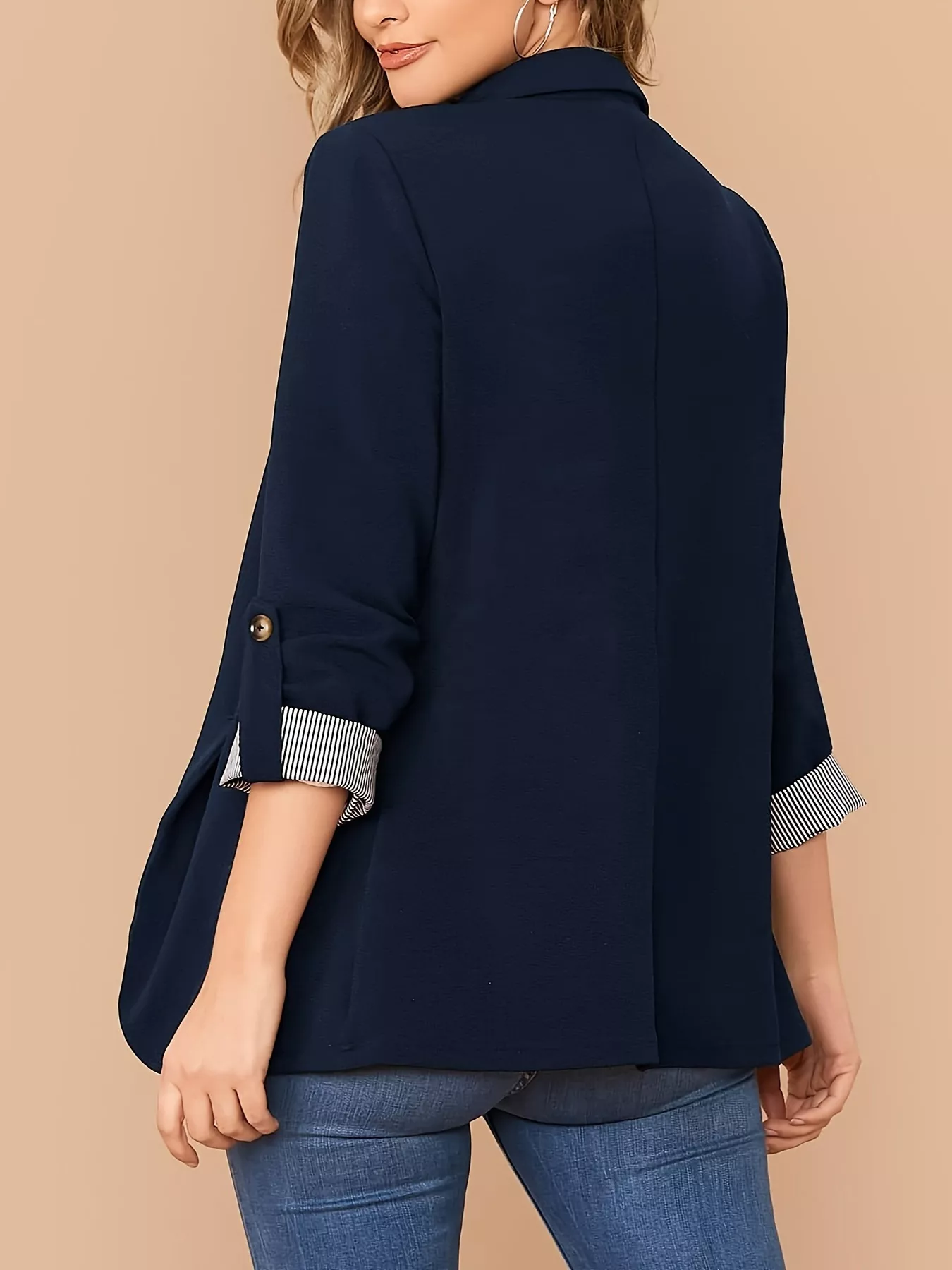 One Button Roll-Up Sleeve Blazer - Image 4