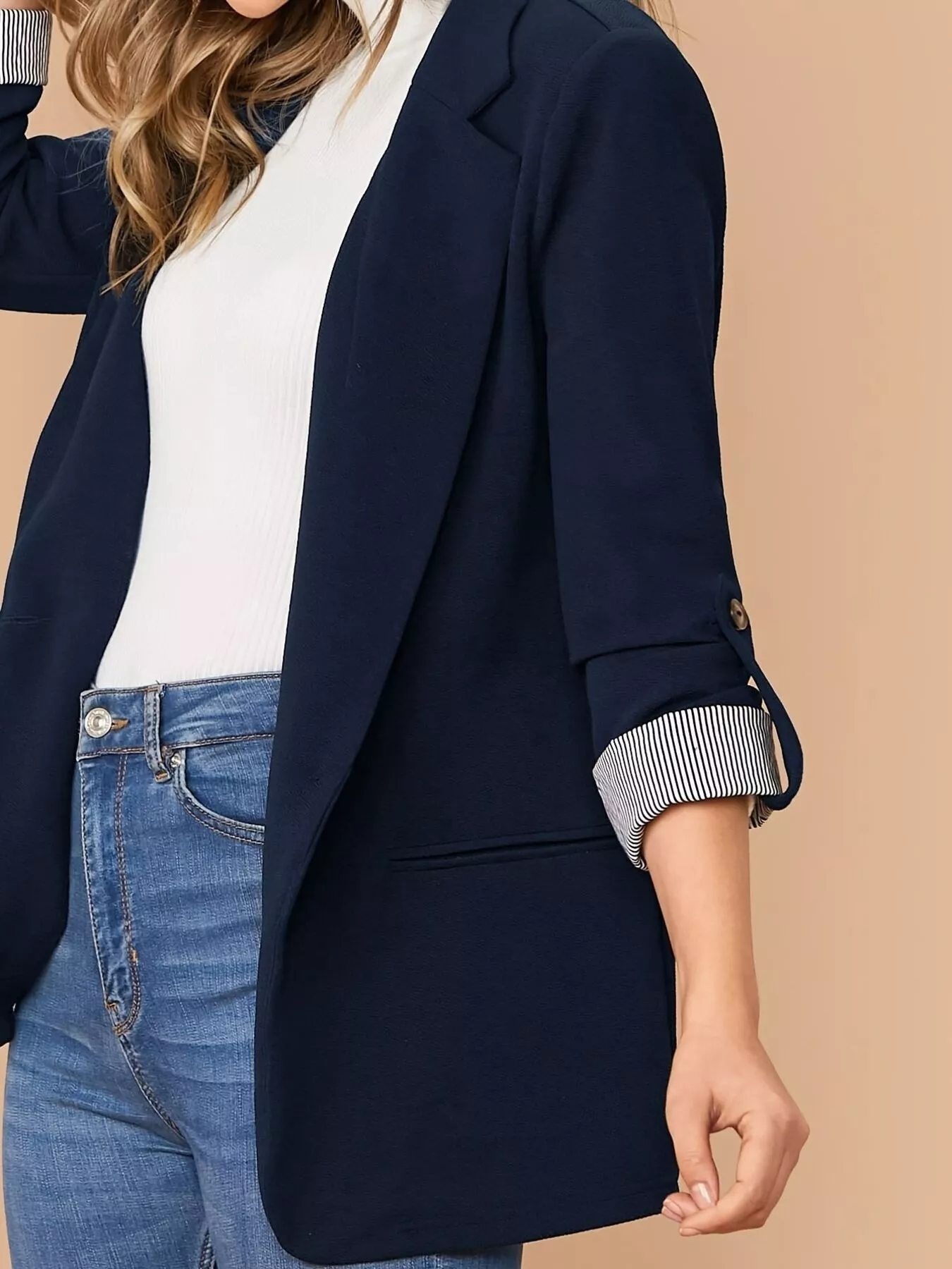 One Button Roll-Up Sleeve Blazer - Image 5