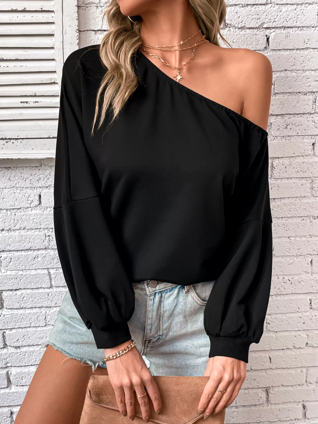 One-Shoulder Long Sleeve Casual Sweatshirt - Image 2