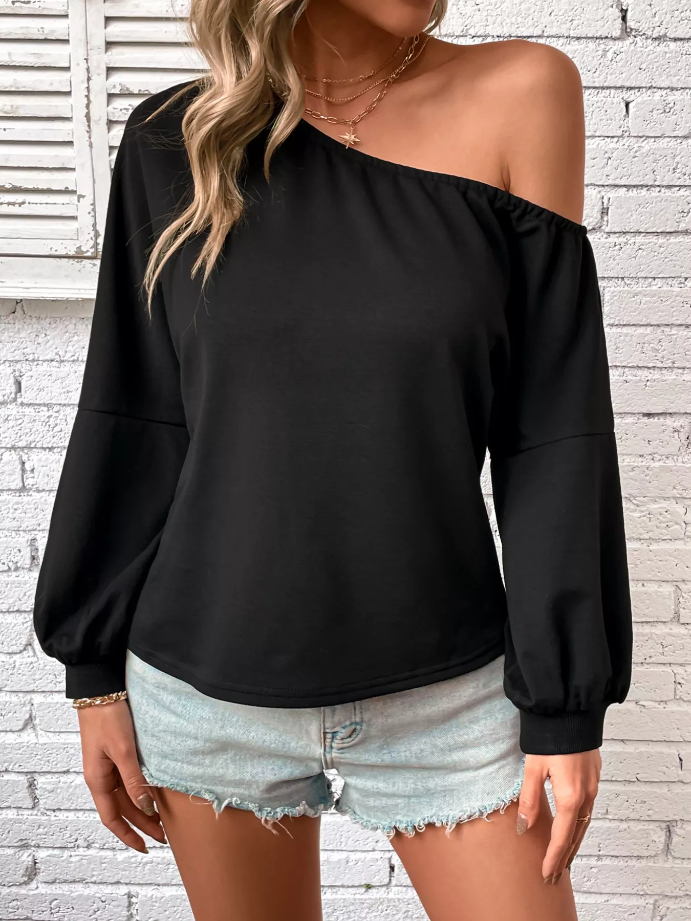 One-Shoulder Long Sleeve Casual Sweatshirt - Image 4