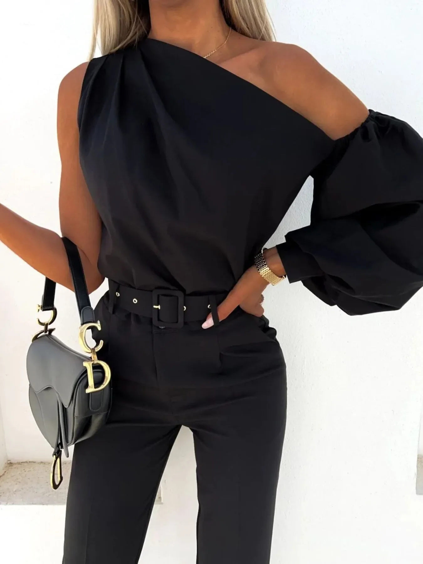 One Shoulder Puff Sleeve Blouse - Image 13