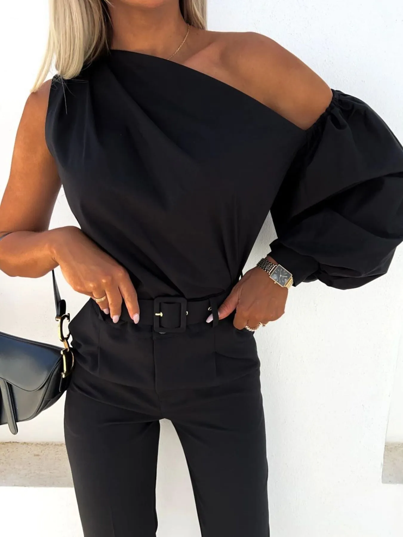 One Shoulder Puff Sleeve Blouse - Image 14