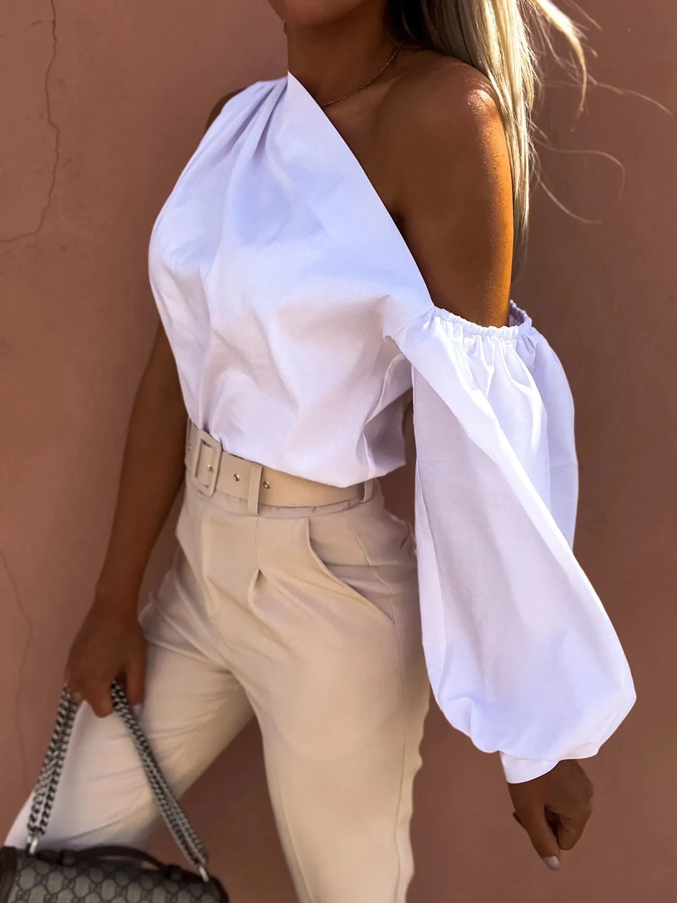 One Shoulder Puff Sleeve Blouse - Image 5