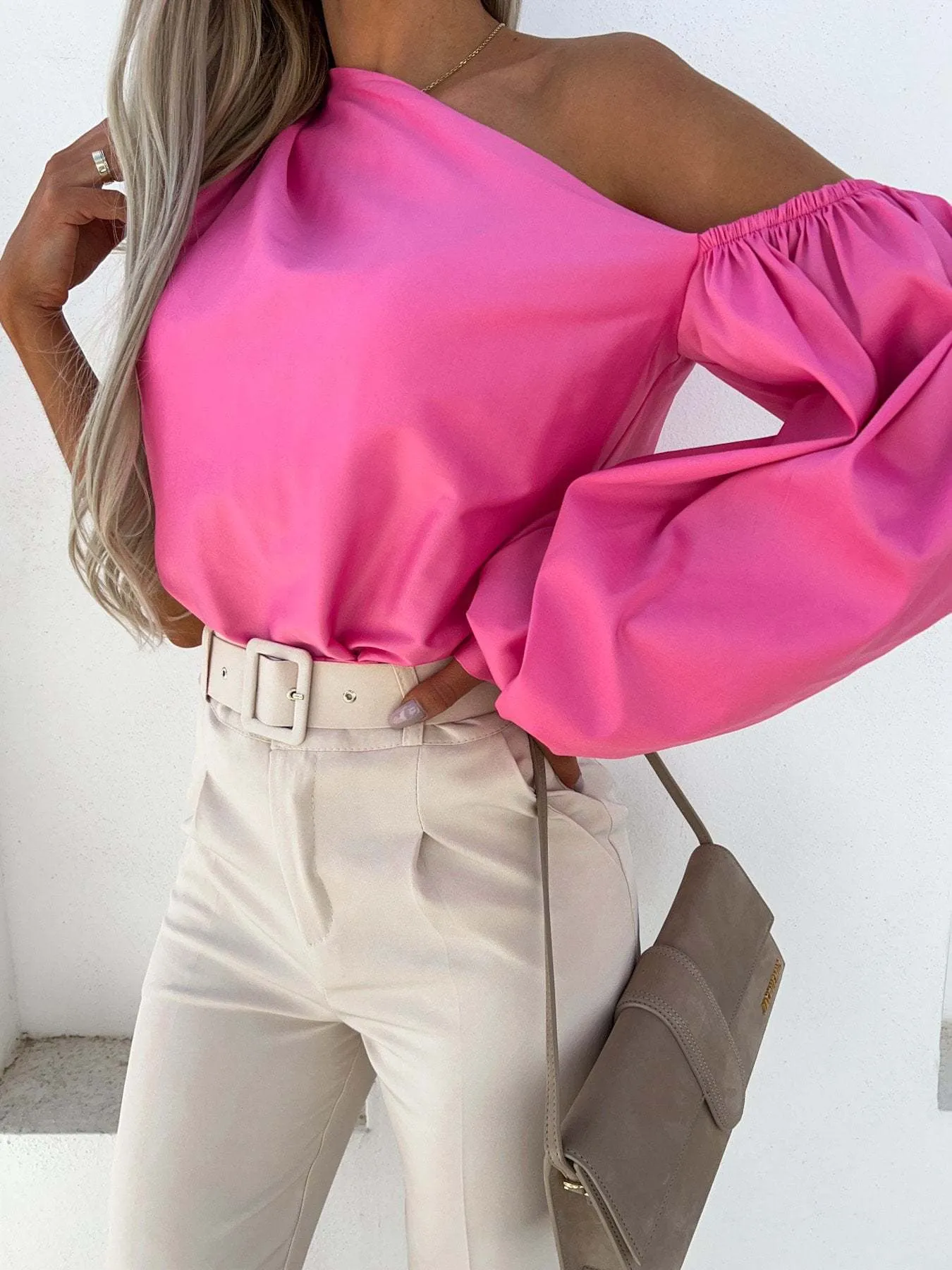 One Shoulder Puff Sleeve Blouse - Image 7