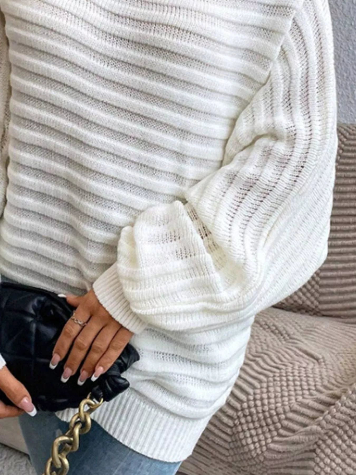 One Shoulder Ribbed Knit Sweater - Image 3