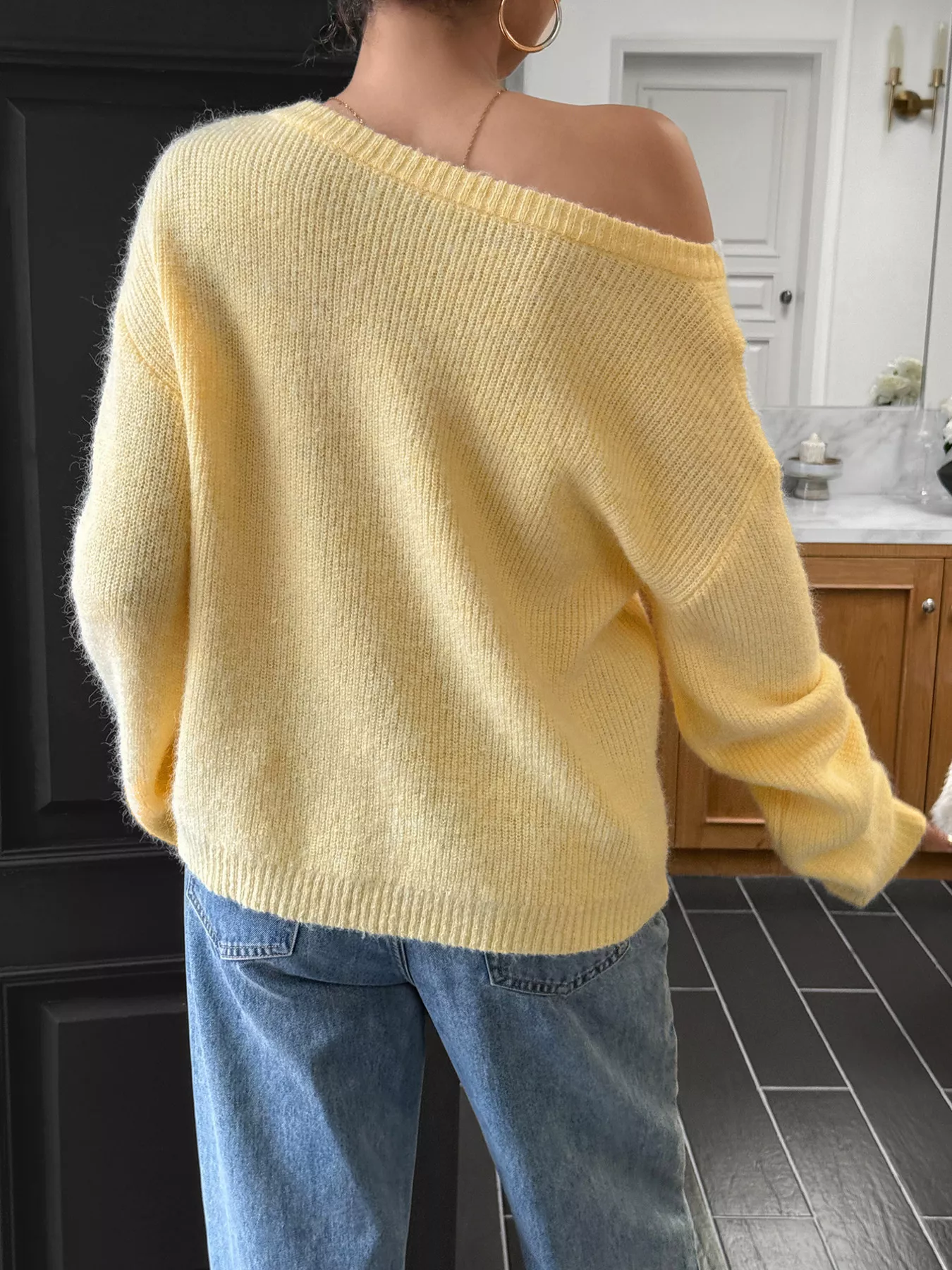 One Shoulder Ribbed Knit Sweater - Image 10