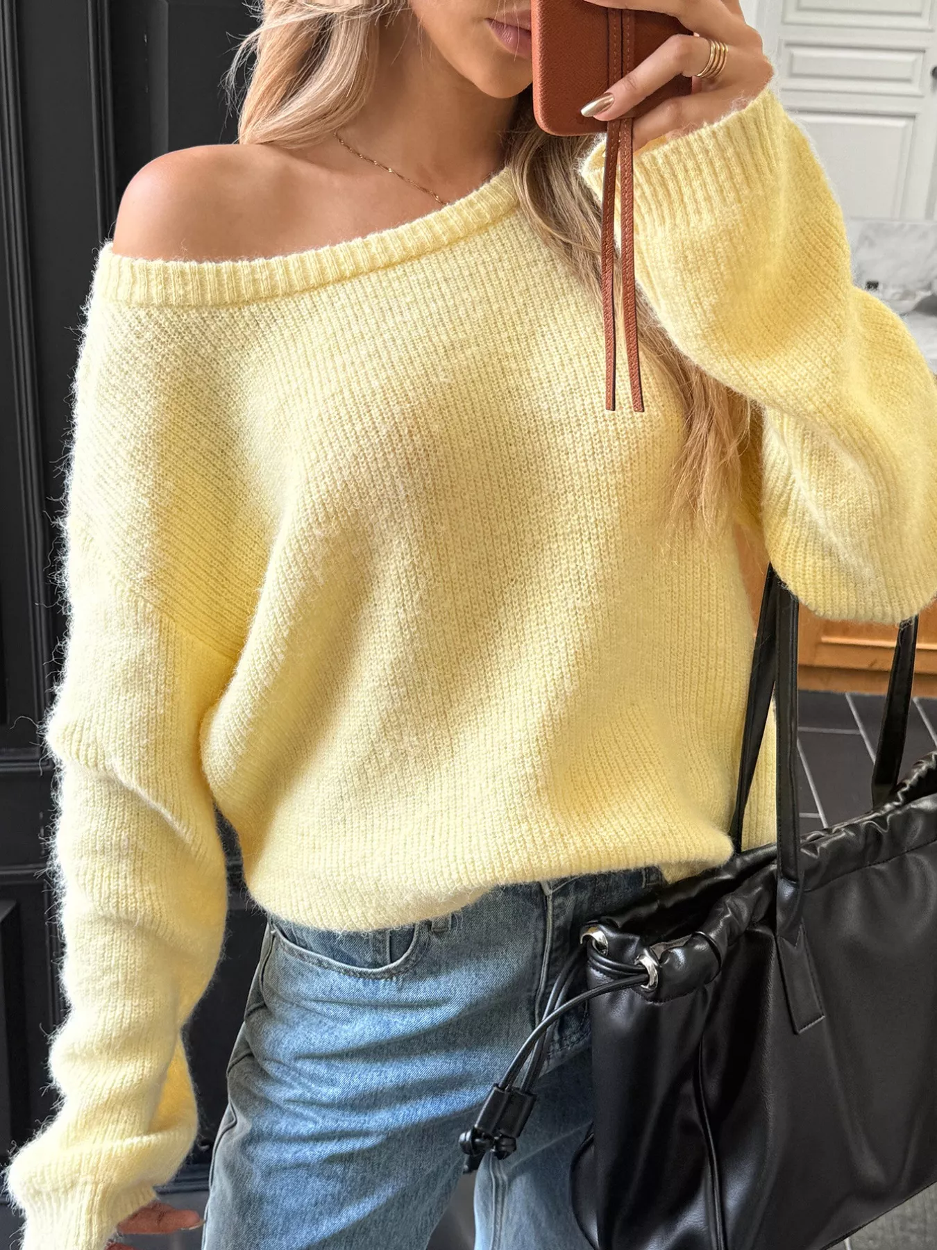 One Shoulder Ribbed Knit Sweater - Image 9
