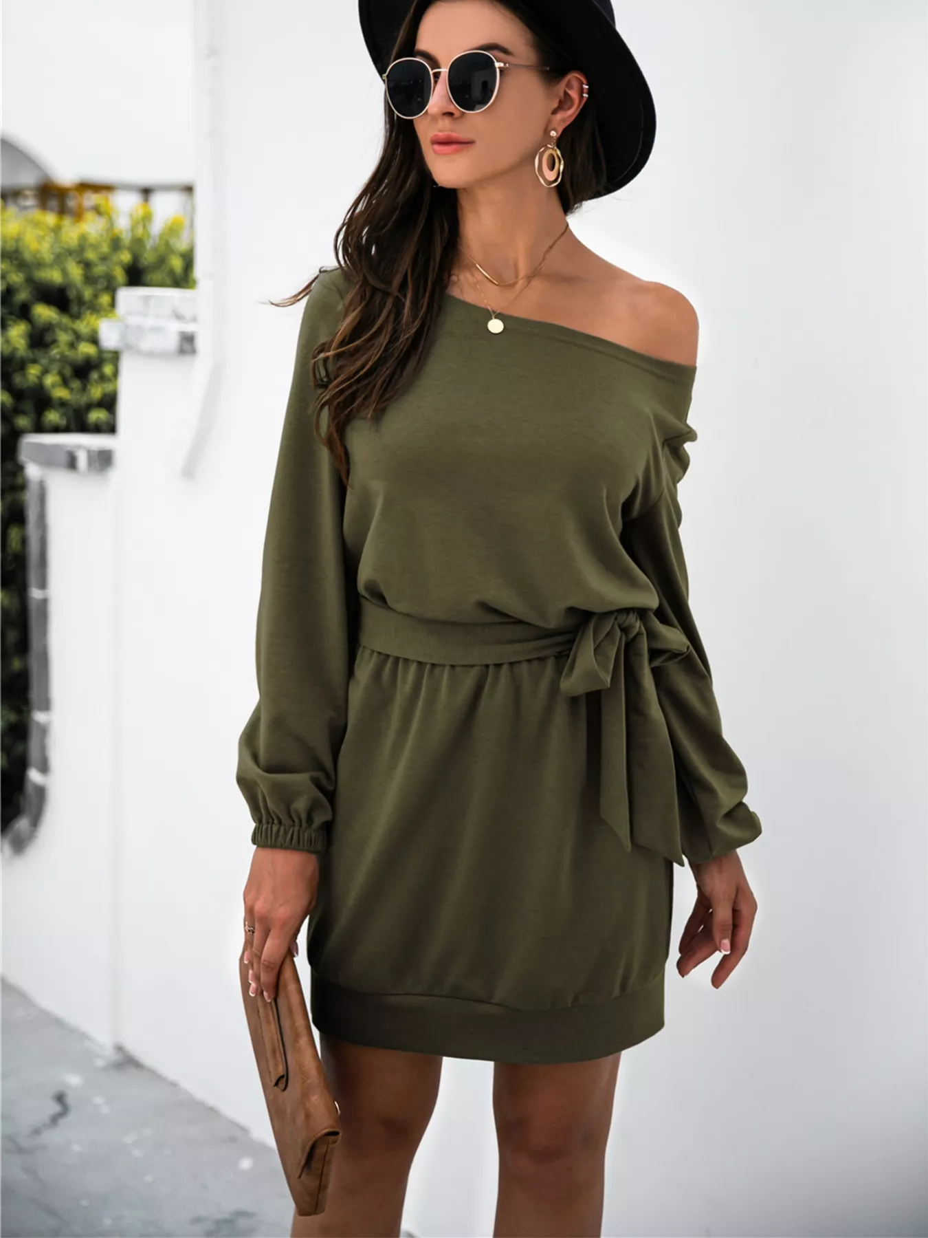One Shoulder Tie Waist Dress - Image 14