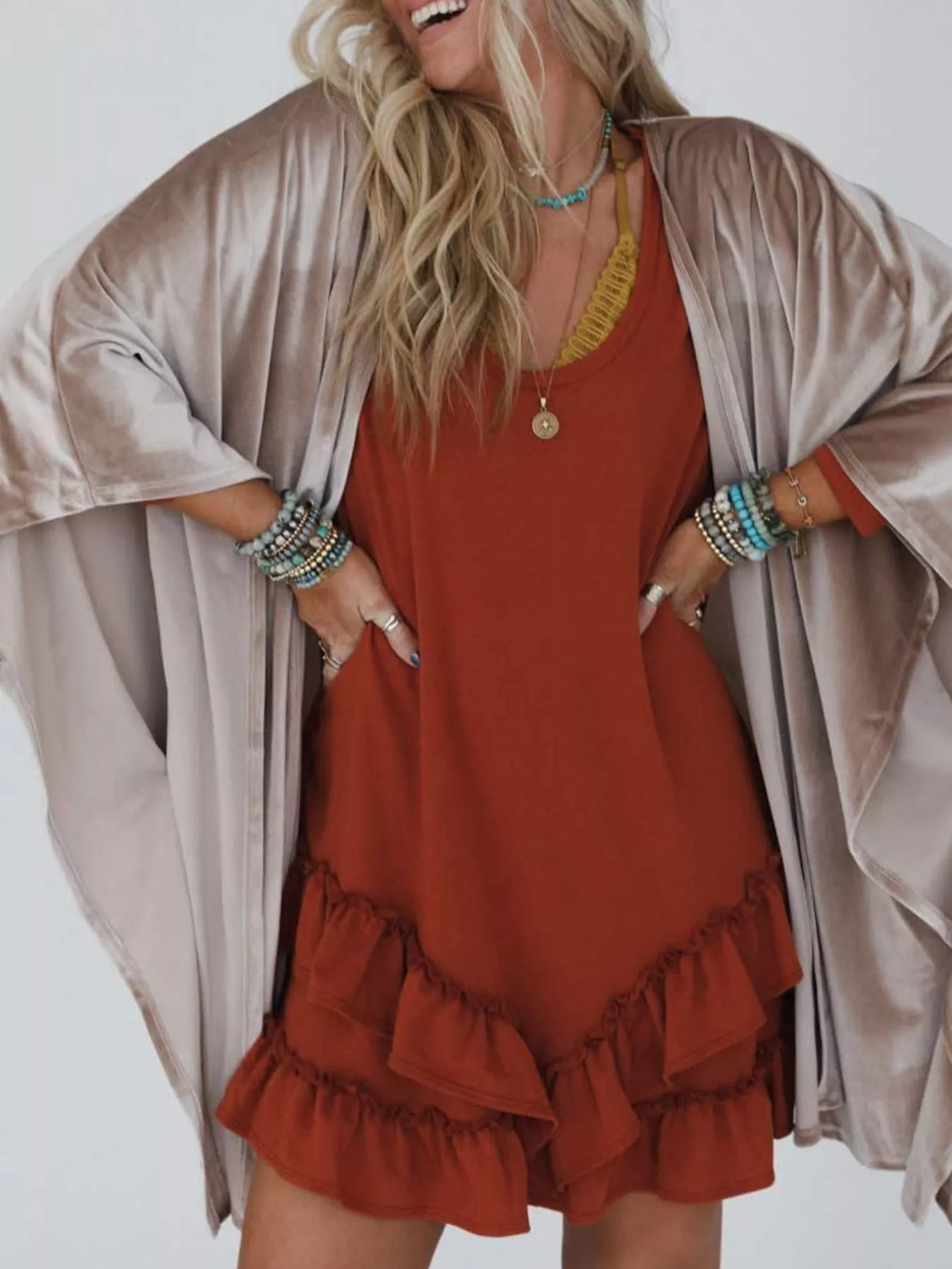 Open Front Draped Sleeve Cardigan - Image 2