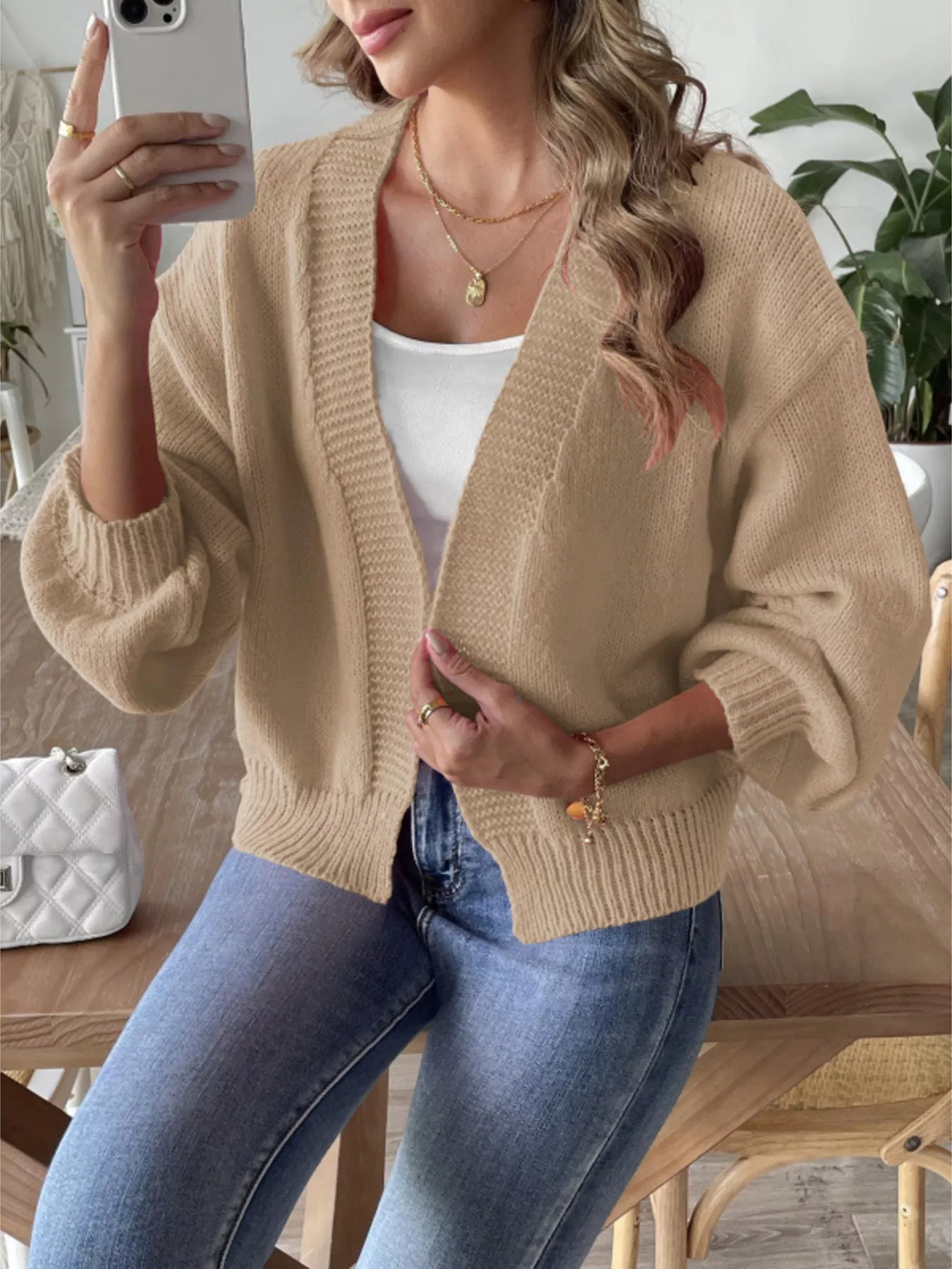 Open Front Dropped Shoulder Cardigan - Image 2