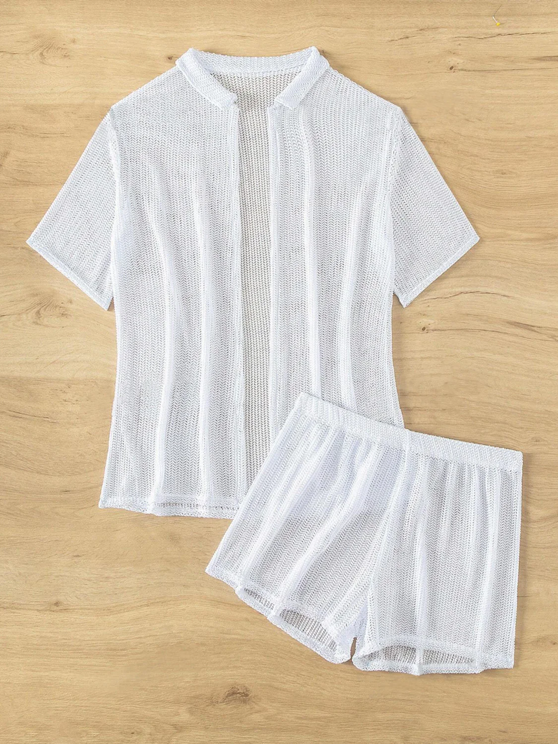 Open Front Half Sleeve Top and Shorts Cover Up Set - Image 4
