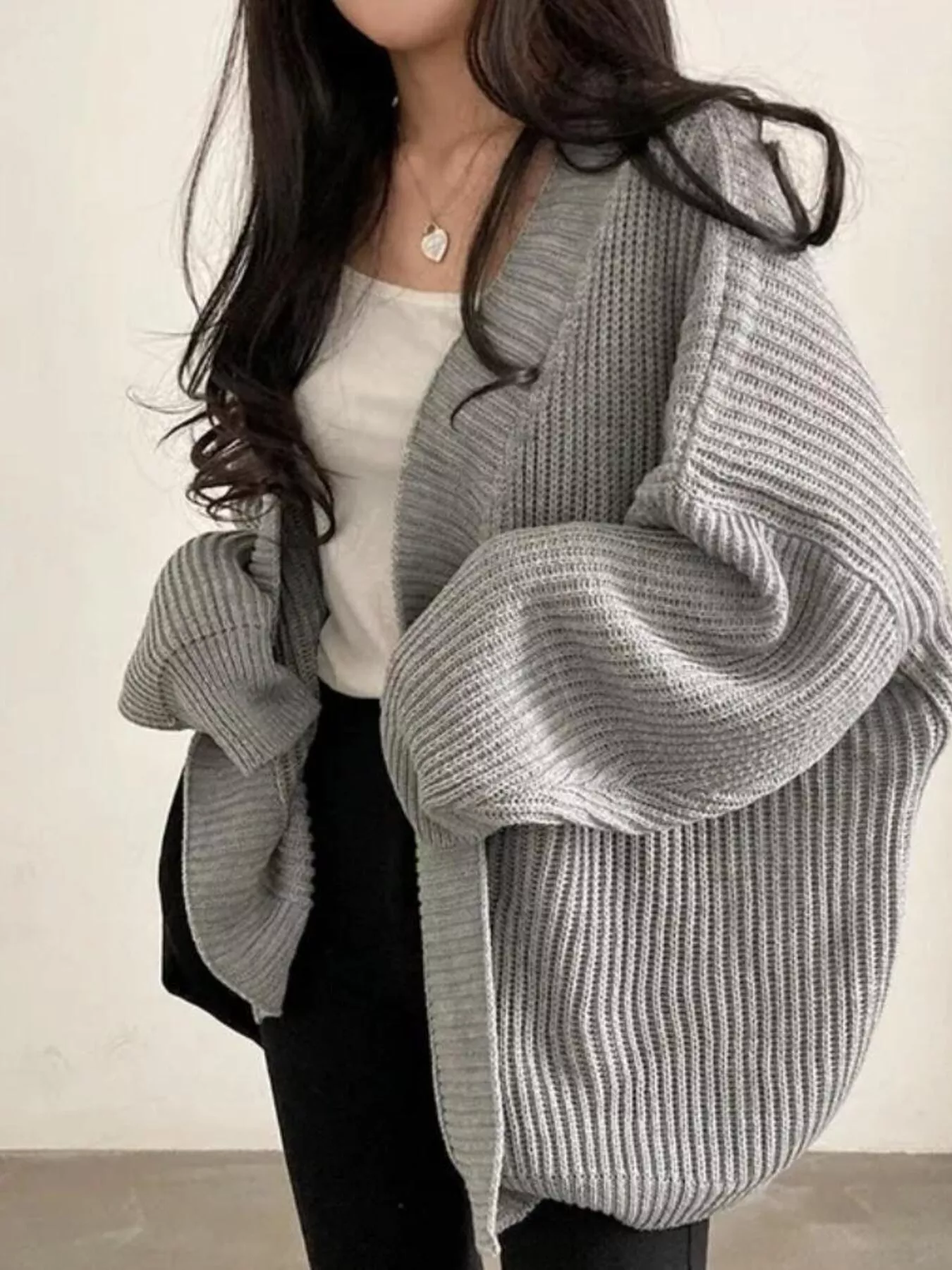 Open Front Oversized Knit Cardigan - Image 6