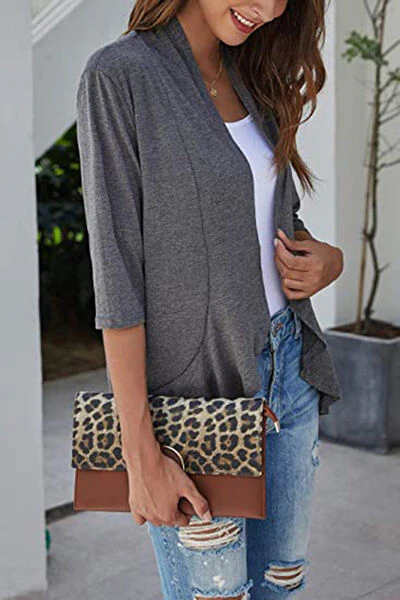 Open Front Three-Quarter Sleeve Cardigan - Image 11