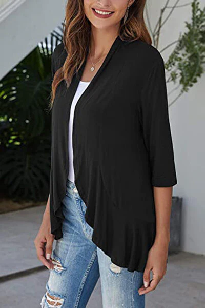 Open Front Three-Quarter Sleeve Cardigan - Image 8