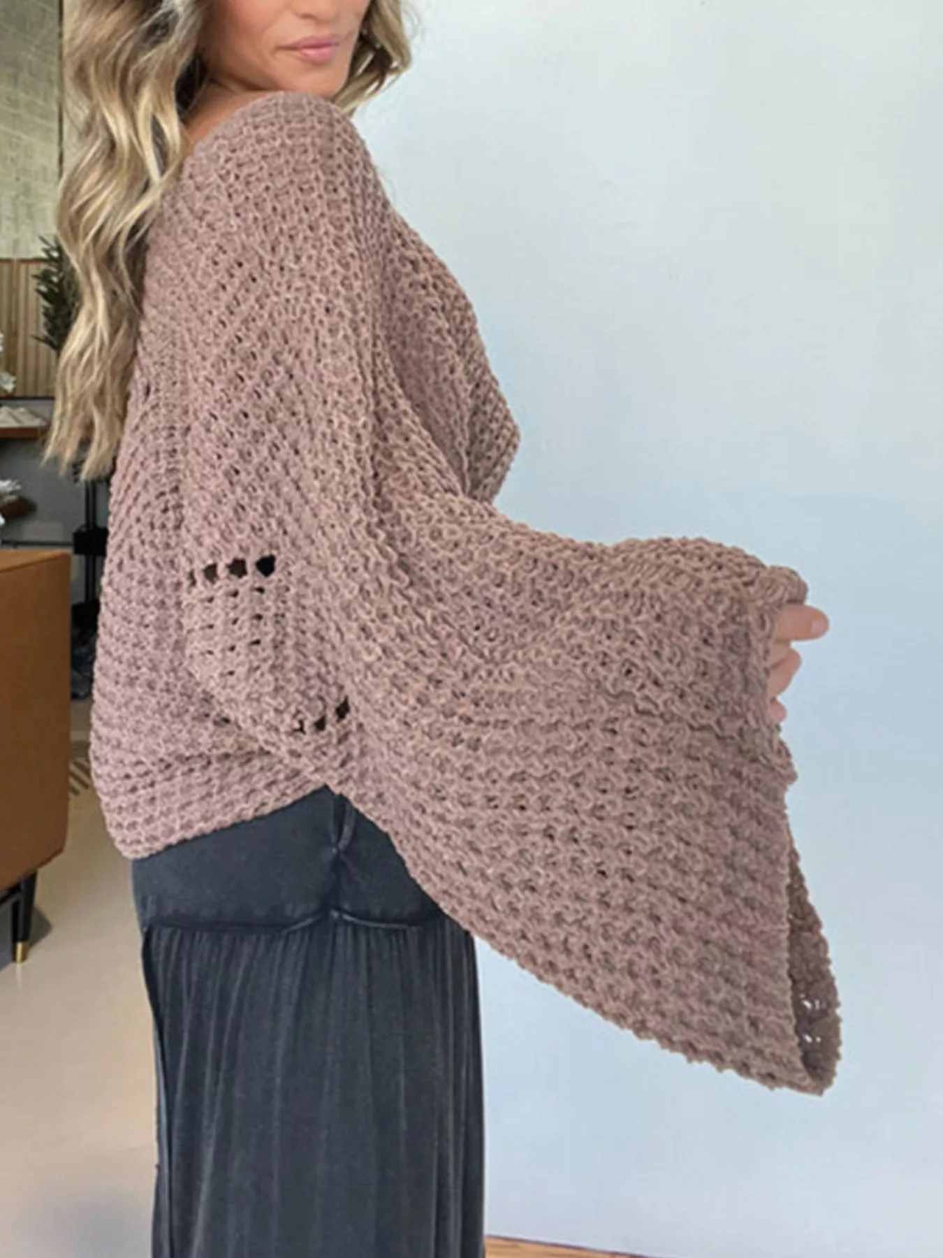 Openwork Batwing Sleeve Sweater - Image 10