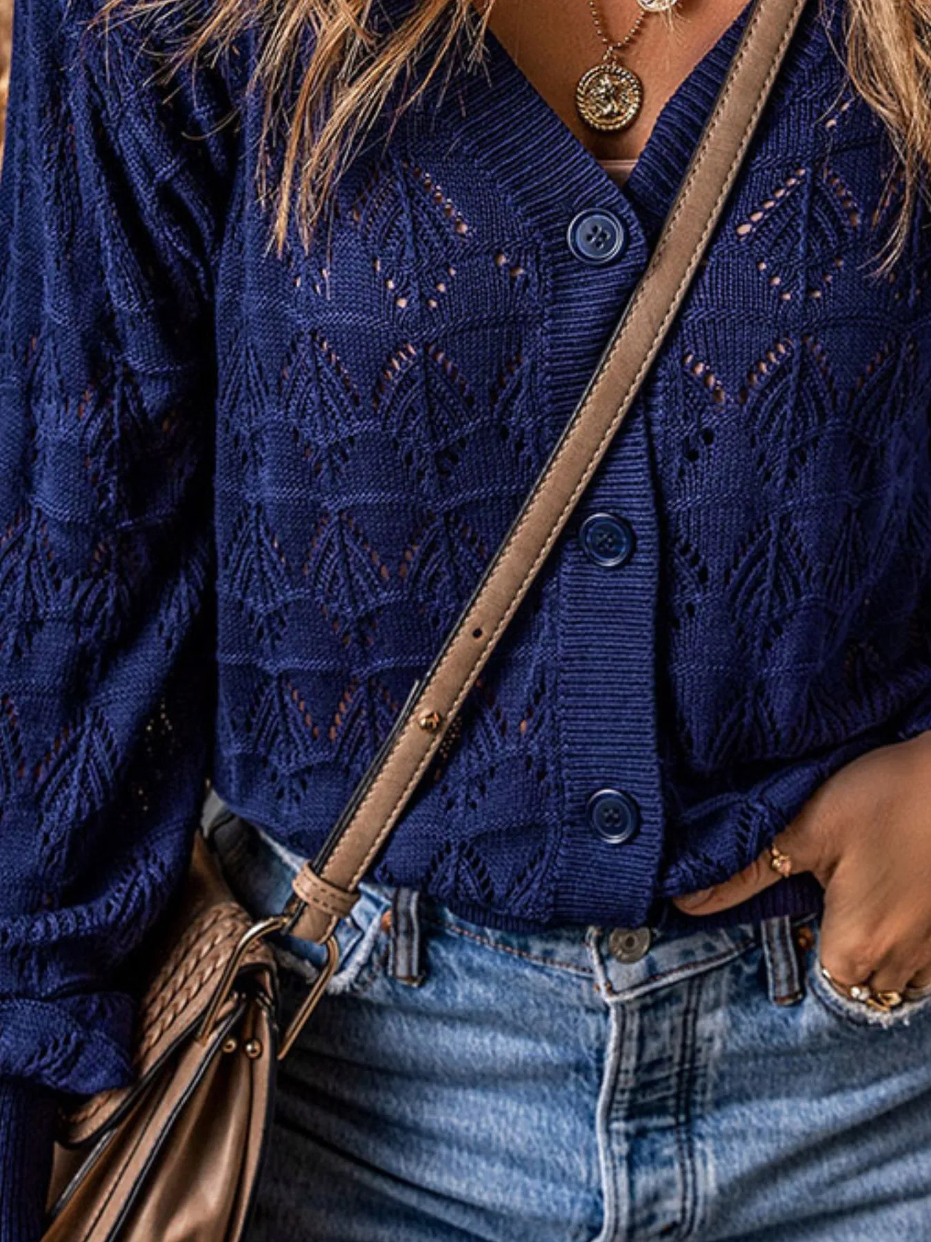 Openwork Button Up Cardigan - Image 3