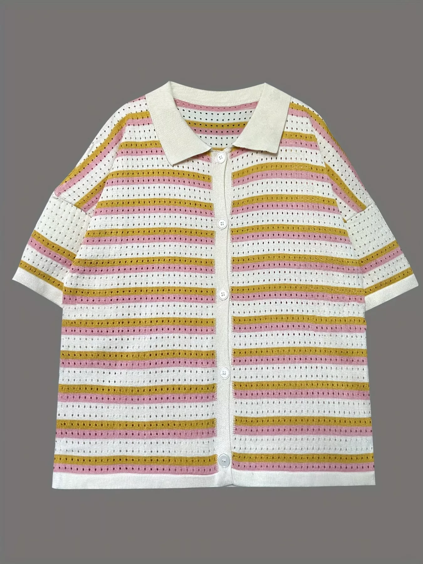 Openwork Button Up Top and Shorts Set - Image 5