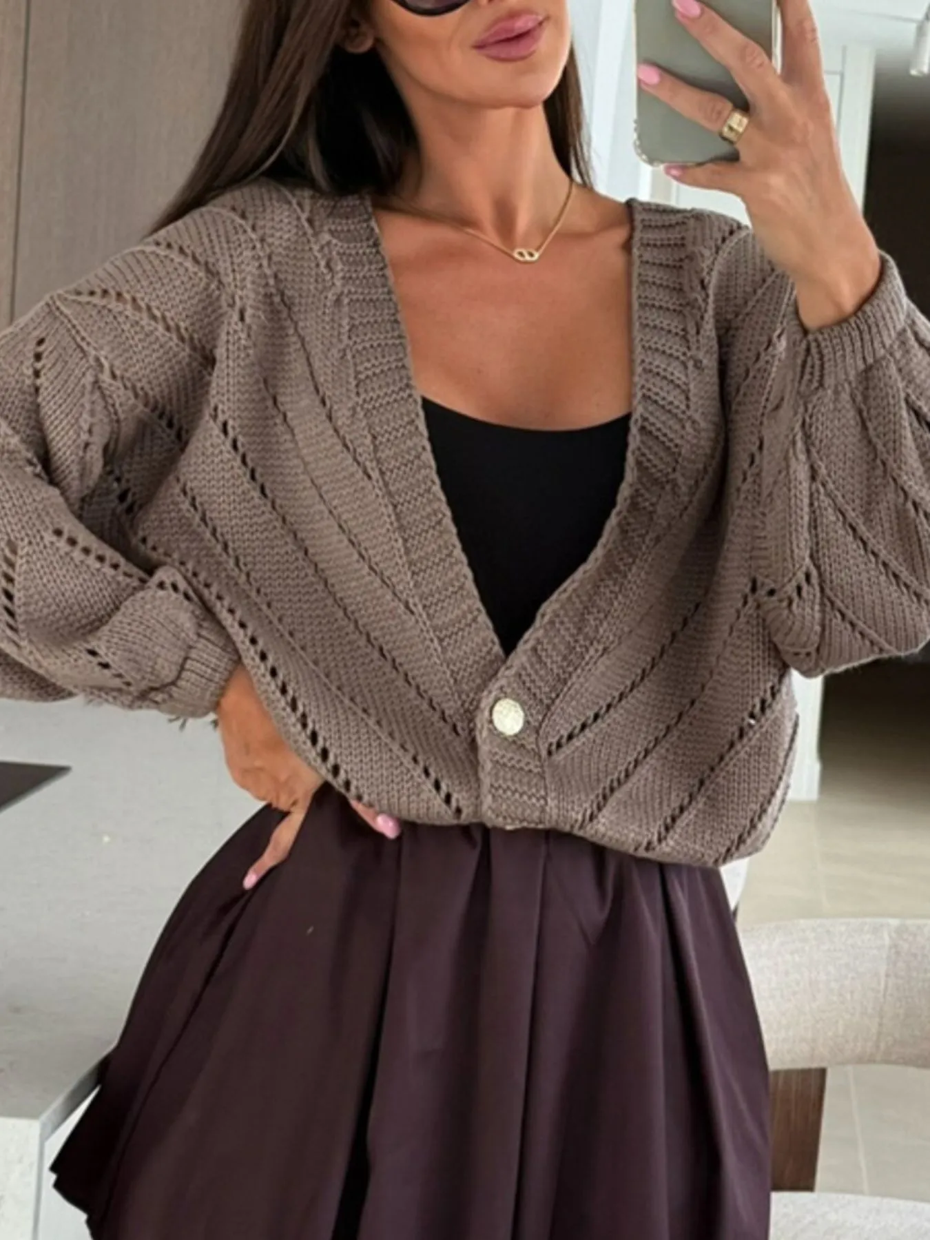 Openwork Long Sleeve Cardigan - Image 2