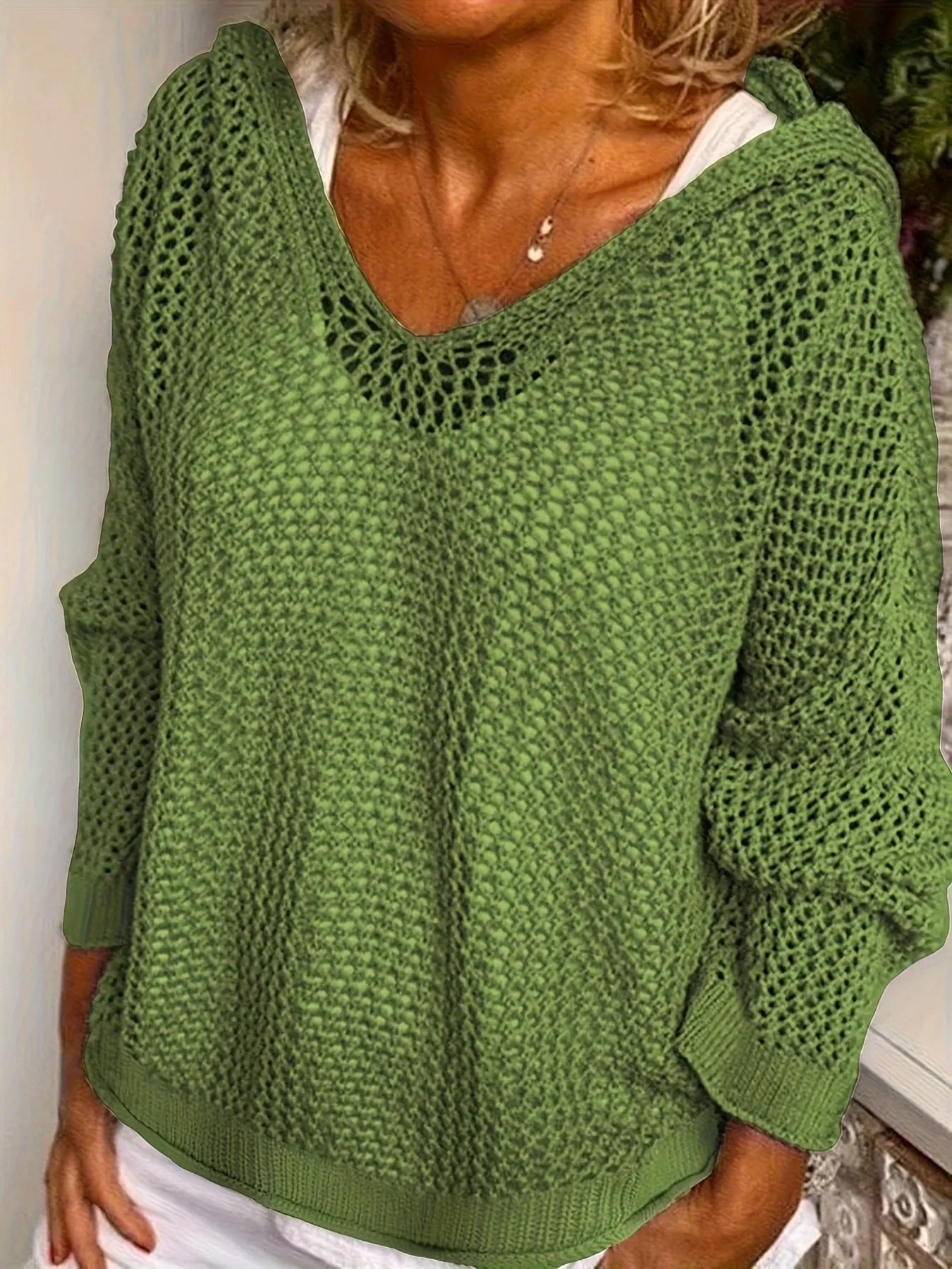 Openwork Long Sleeve Hooded Knit Cover Up - Image 10