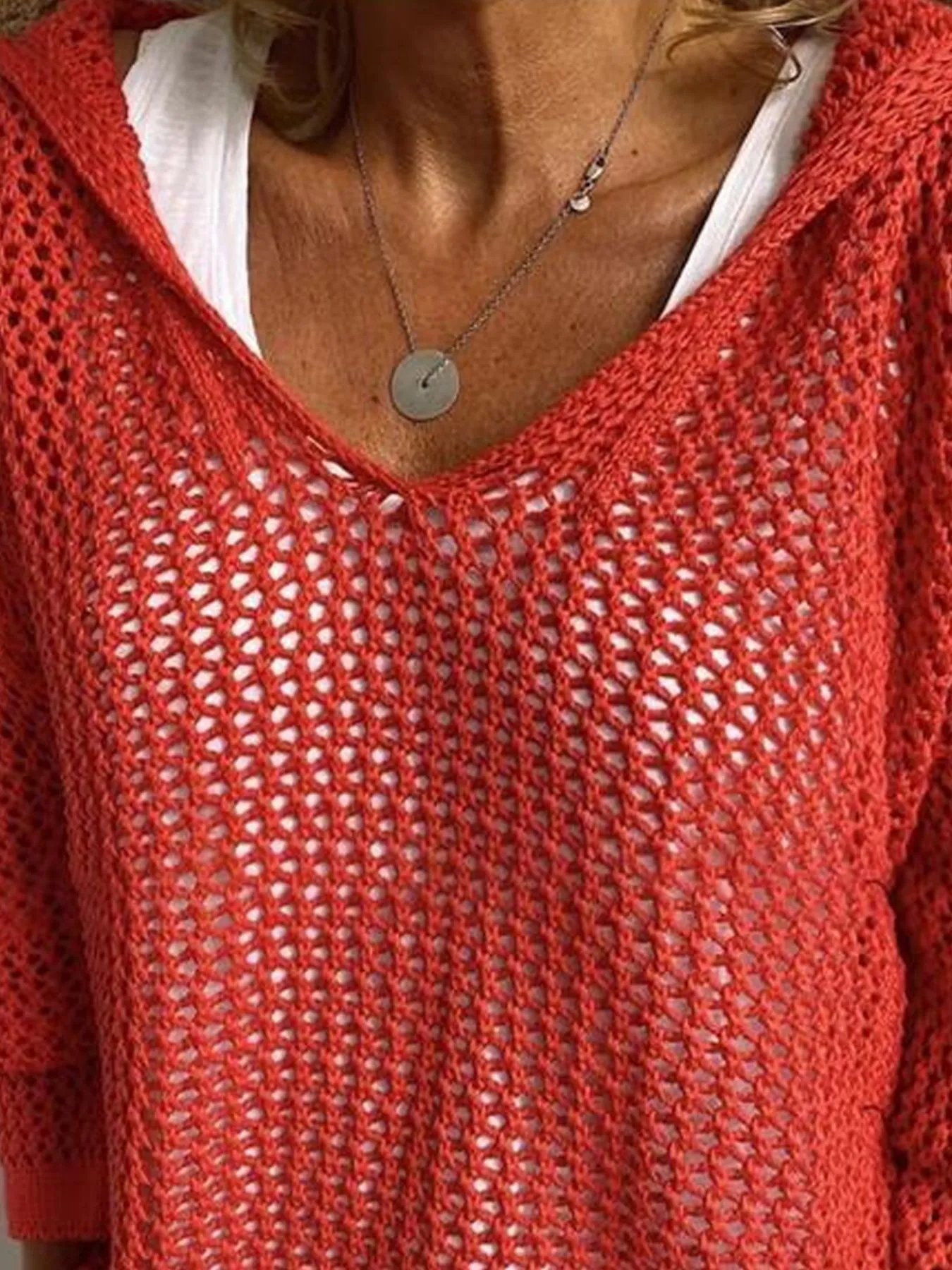 Openwork Long Sleeve Hooded Knit Cover Up - Image 14