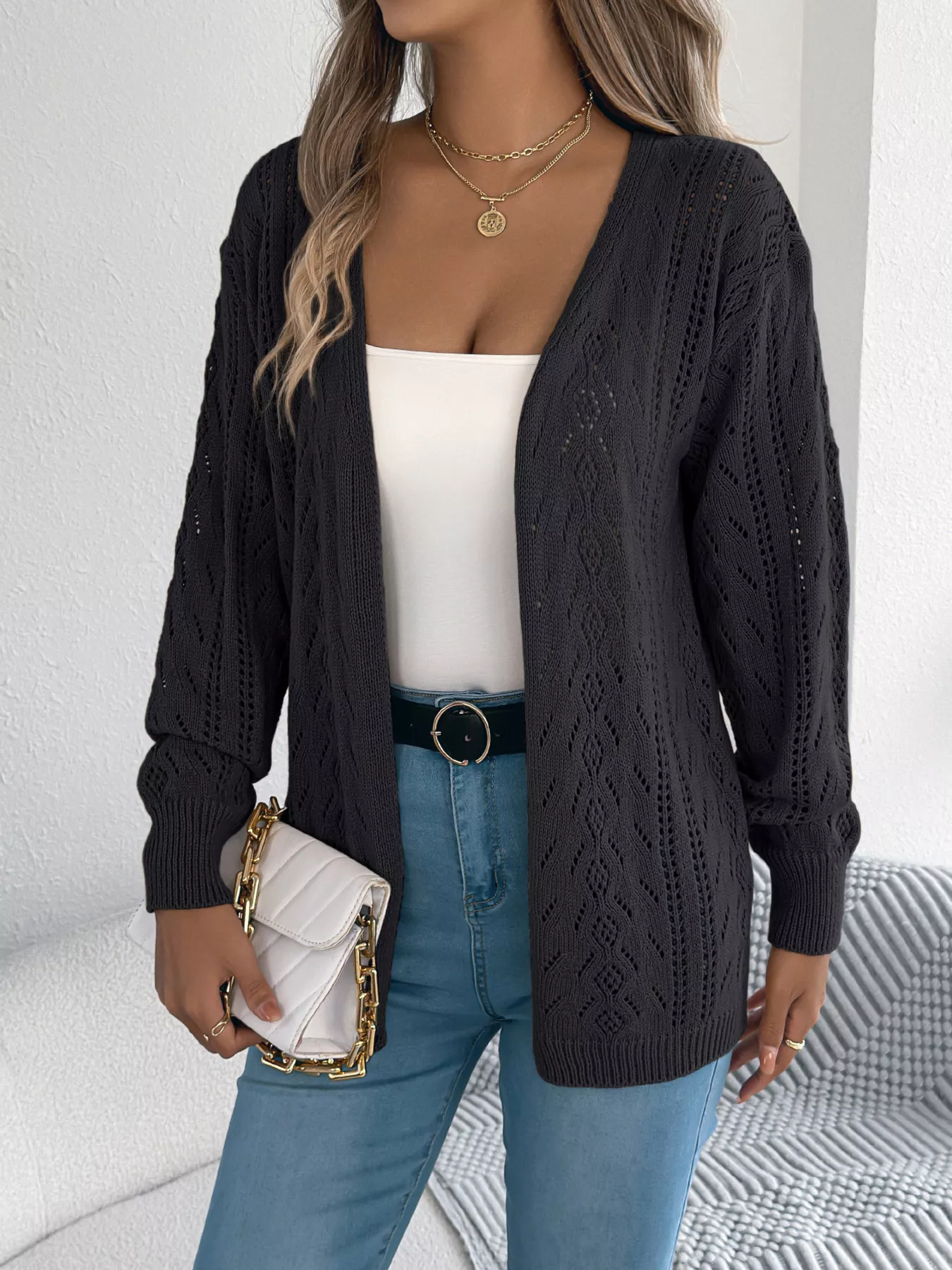 Openwork Open Front Cardigan - Image 5