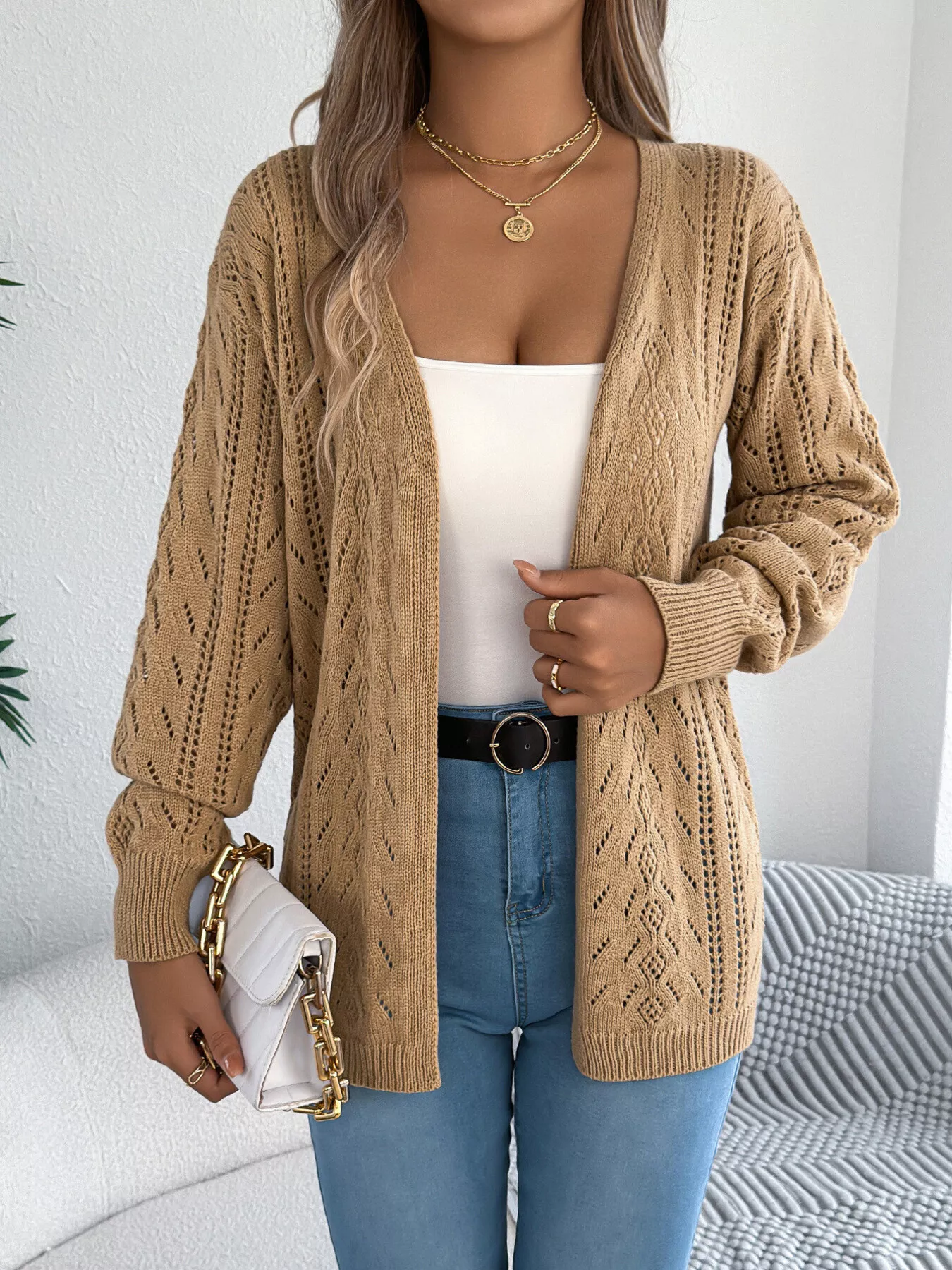 Openwork Open Front Cardigan - Image 9