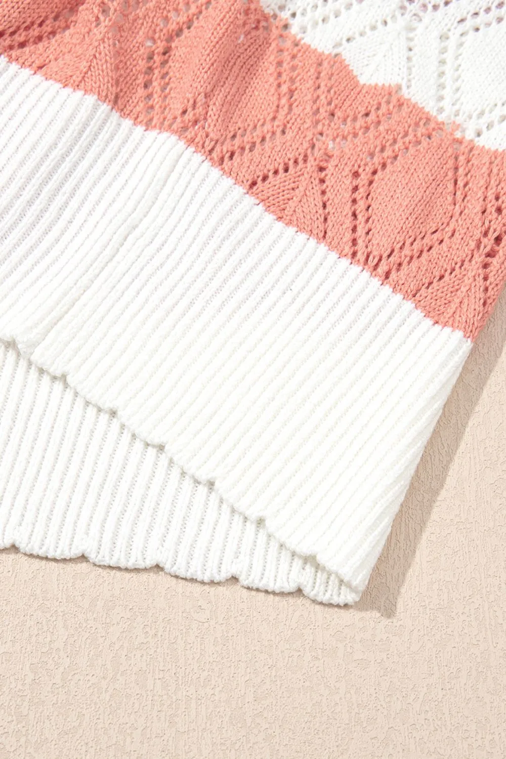 Openwork Round Neck Cap Sleeve Knit Top - Image 11