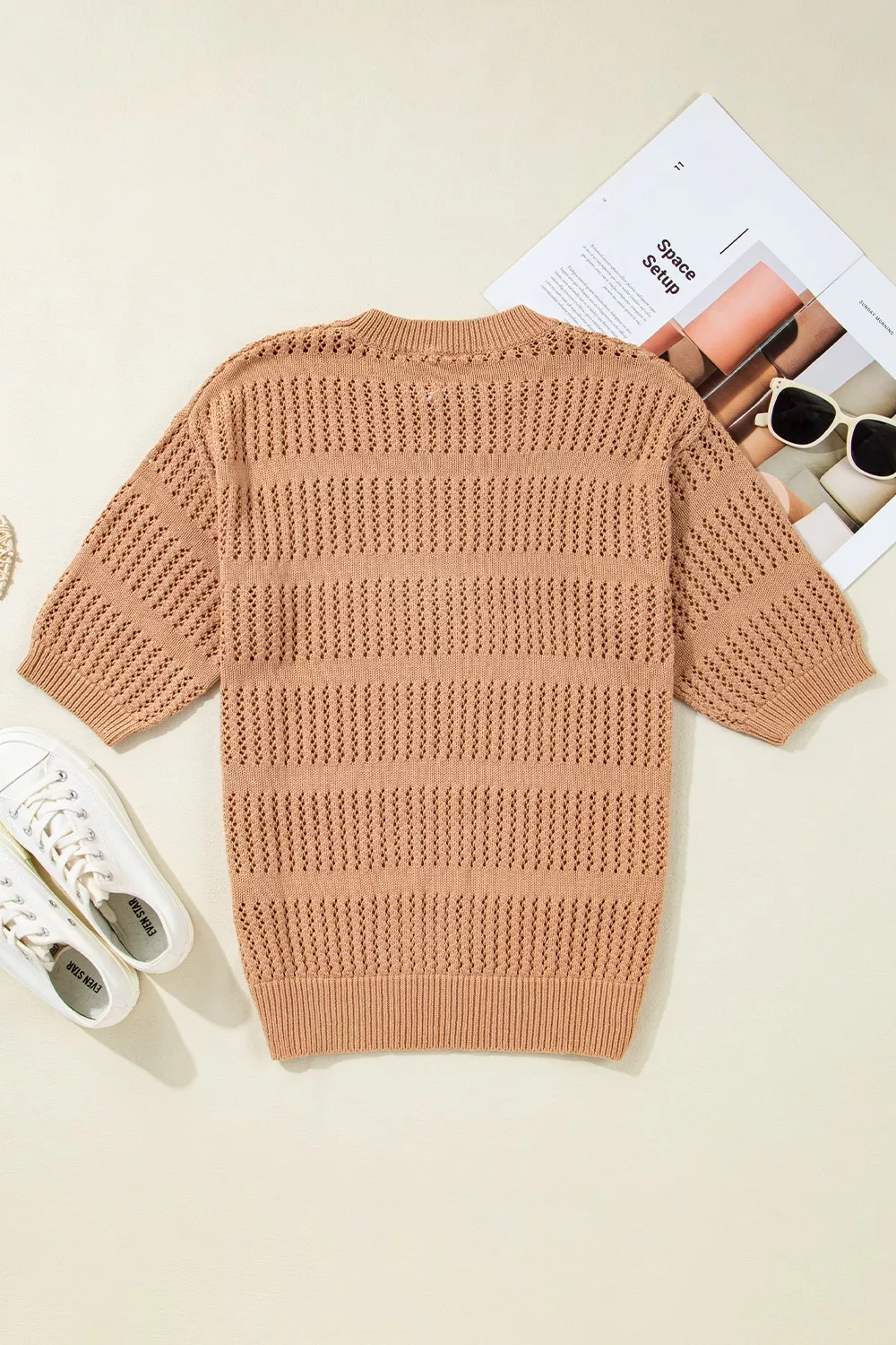 Openwork Round Neck Knit Top - Image 6