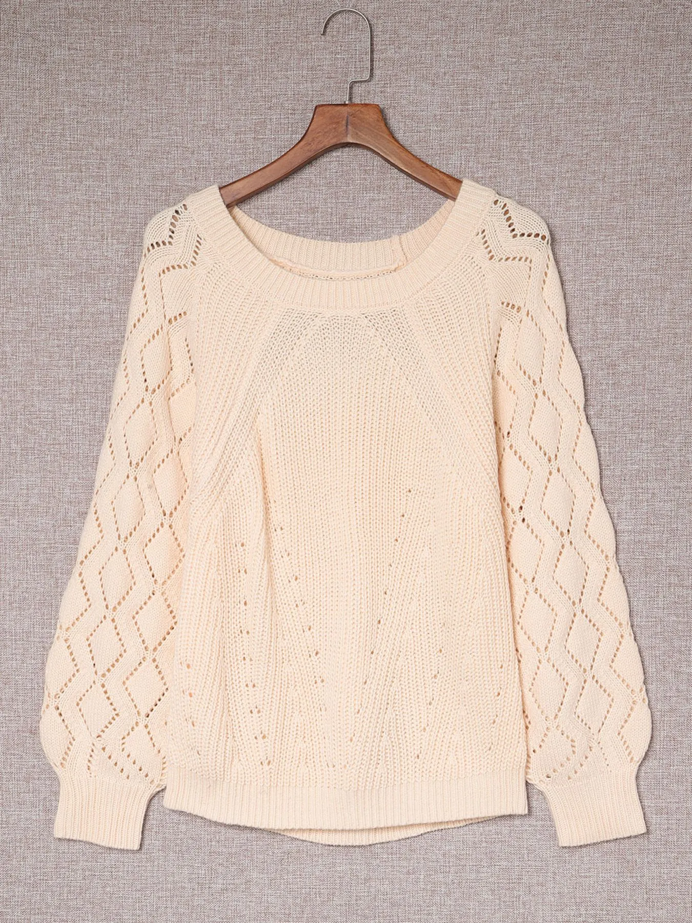 Openwork Round Neck Long Sleeve Sweater - Image 6