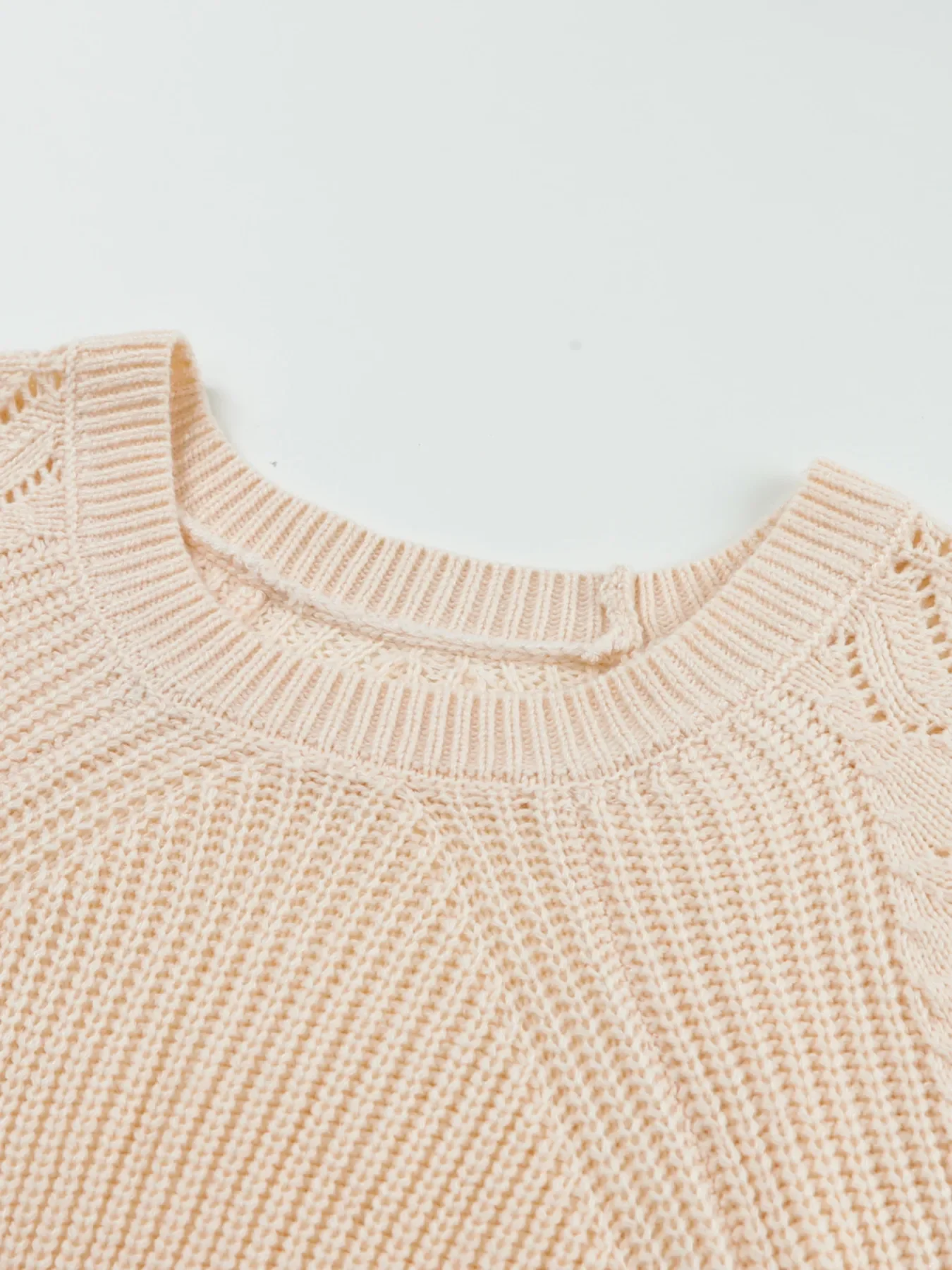 Openwork Round Neck Long Sleeve Sweater - Image 8