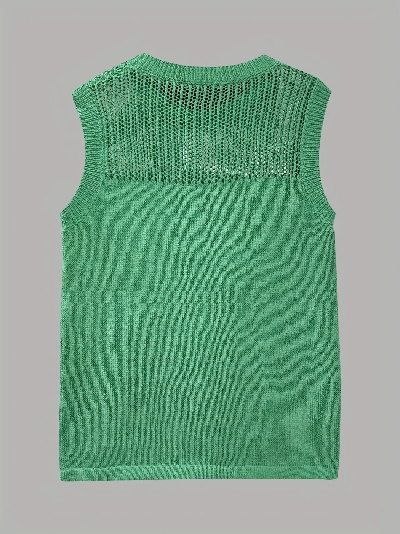 Openwork Round Neck Sweater Vest - Image 8