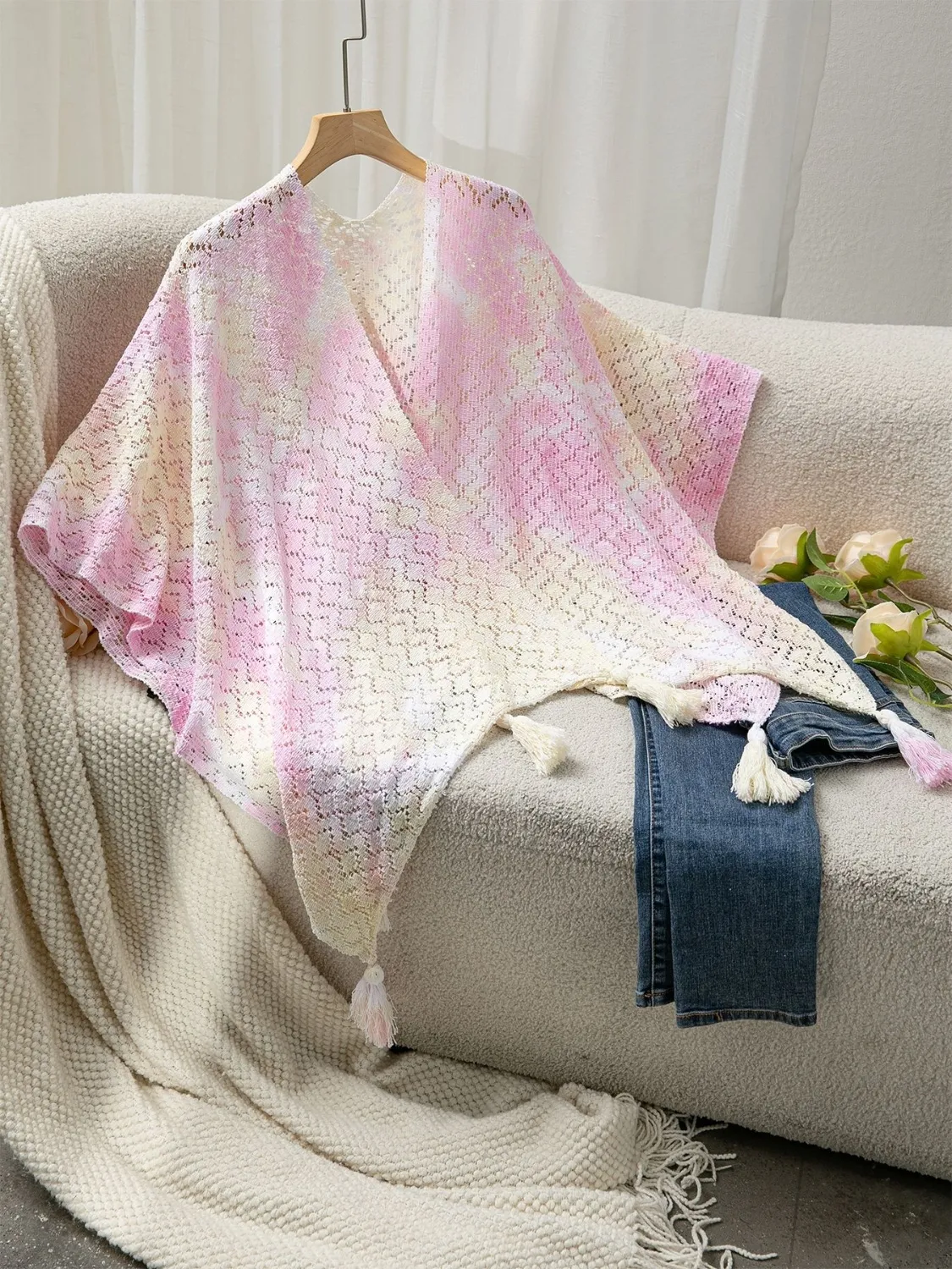 Openwork Tassel Gradient Knit Cover Up - Image 6